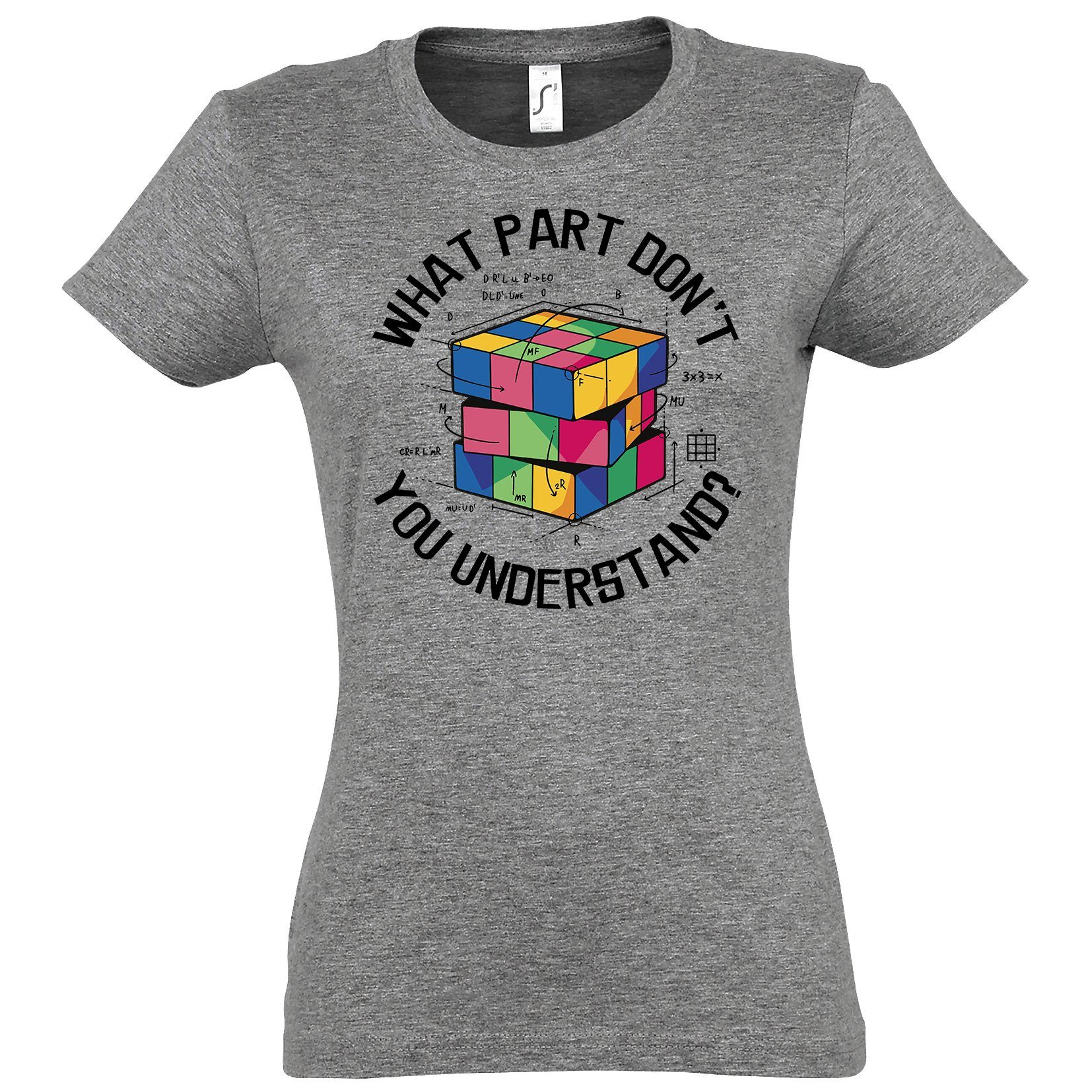 What don't Grau Damen Zauberwürfel T-Shirt Part you Print Shirt modischem Understand Mit Designz Youth