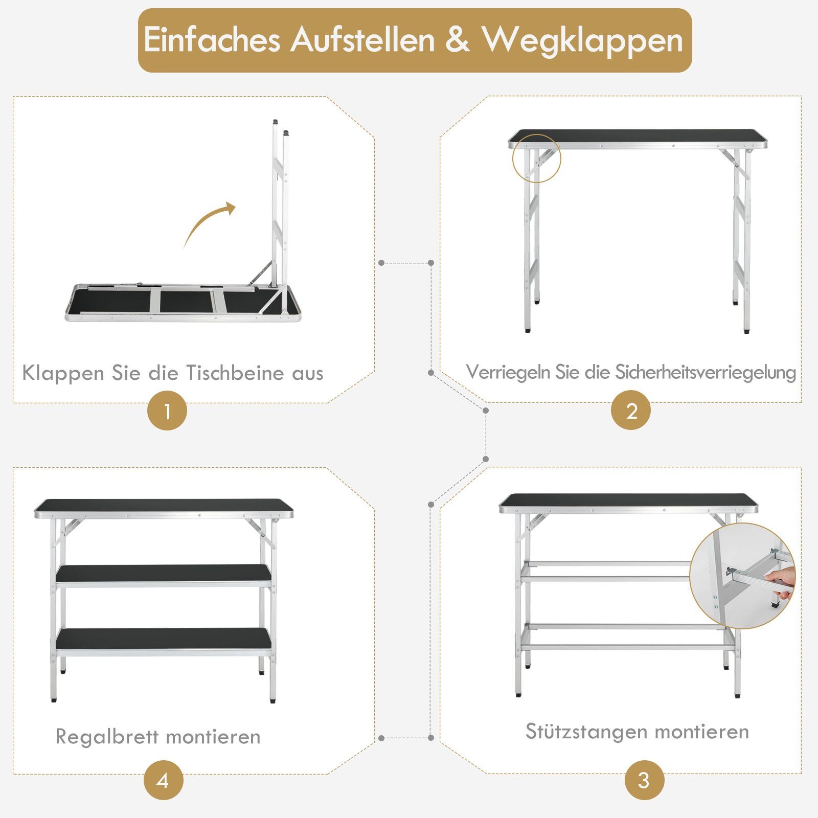 COSTWAY Campingtisch Klapptisch mit Stauraum, faltbar, 2 Regalen, aus Alu – Bild 5 von 5