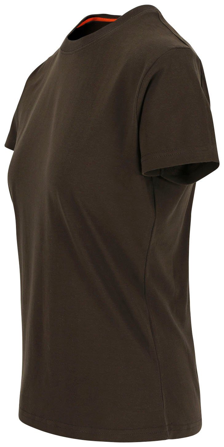 T-Shirt Kurzärmlig braun Epona Herock 1 Tragegefühl hintere Figurbetont, Damen Schlaufe, angenehmes T-Shirt