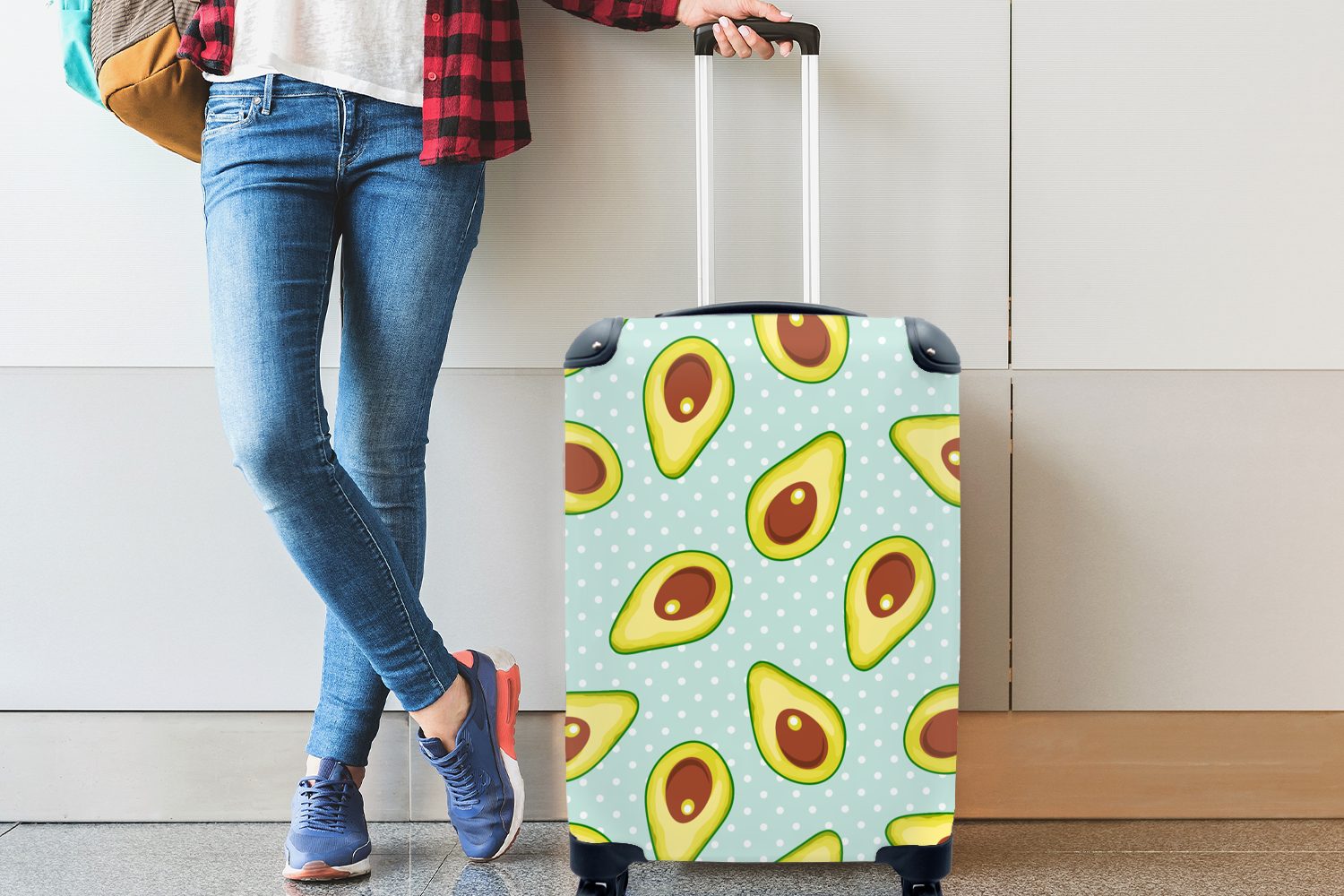 - MuchoWow rollen, Handgepäck Rollen, dots, Trolley, Avocado Muster mit Polka Handgepäckkoffer 4 - Reisetasche Ferien, für Reisekoffer