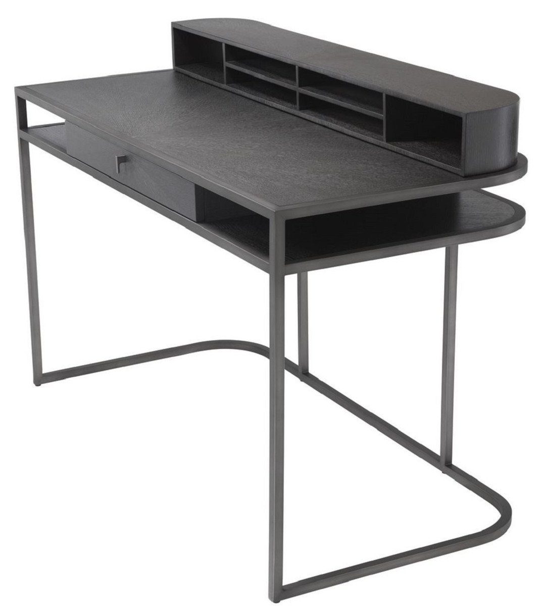 Schreibtisch mit Dunkelgrau H. x 60 130 - Luxus Schublade und cm Casa Regalaufsatz Padrino abnehmbaren x Büromöbel 75 Schreibtisch