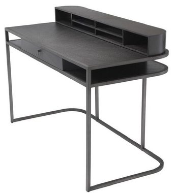 Casa Padrino Schreibtisch Luxus Schreibtisch mit Schublade und abnehmbaren Regalaufsatz Dunkelgrau 130 x 60 x H. 75 cm - Büromöbel