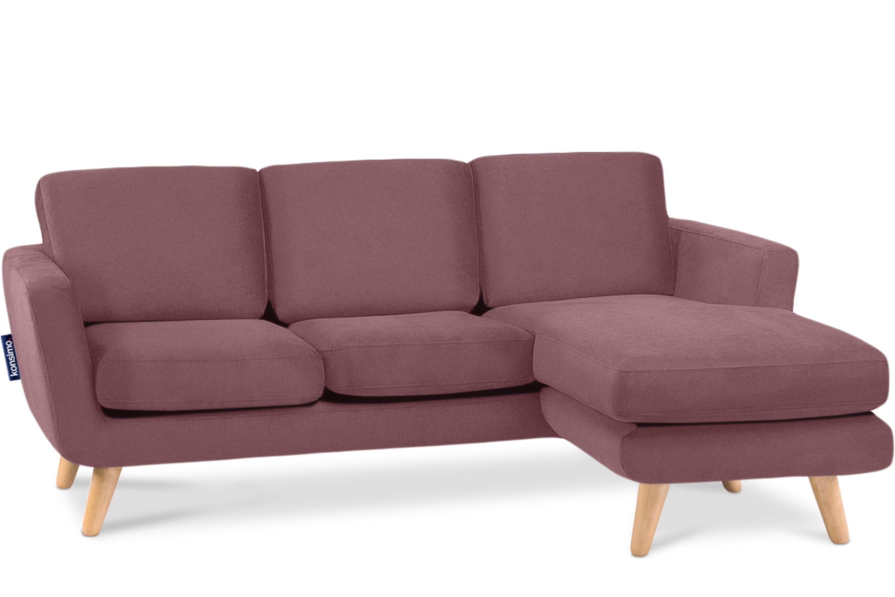 aus Ecksofa in Gestell mit Konsimo Massivholz Europa, rechts, koralle Armlehnen, TAGIO Scandi-Stil, Made