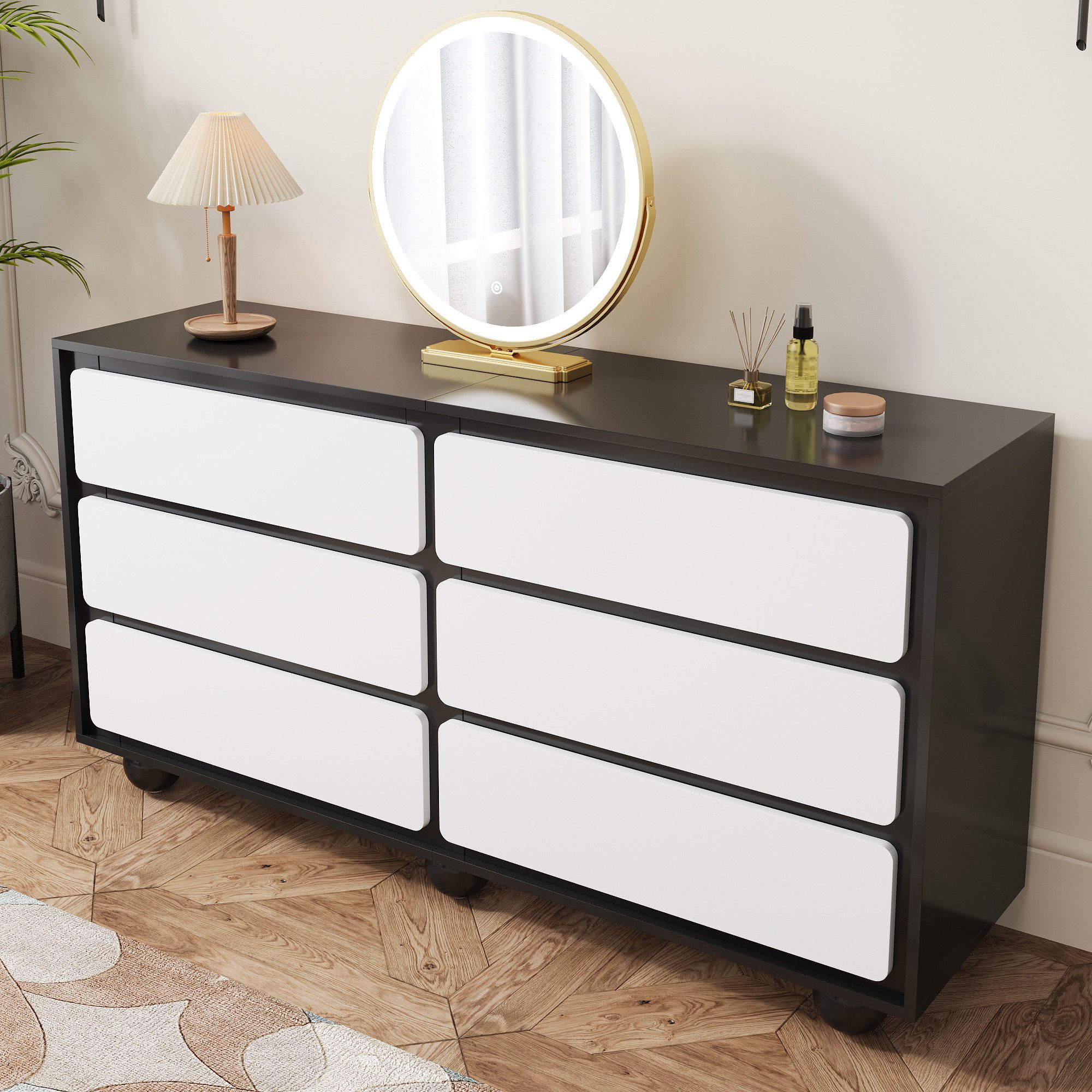 OKWISH Sideboard Schwarz-Weiß-Design (Kommode, Frisiertisch, 1 St., mit sec günstig online kaufen