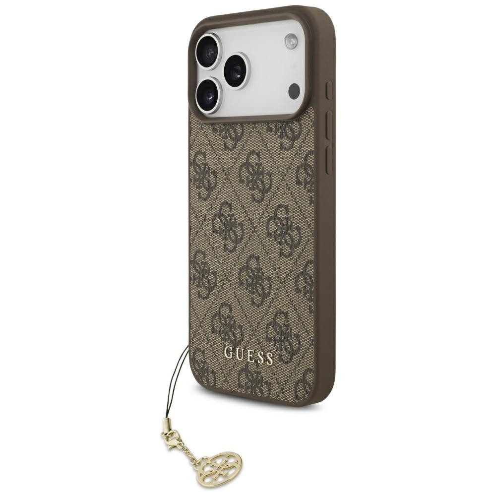 Guess Handyhülle Case iPhone 17 Pro Max MagSafe Kunstleder braun mit Kette goldfarbig 6,9 Zoll, Kantenschutz