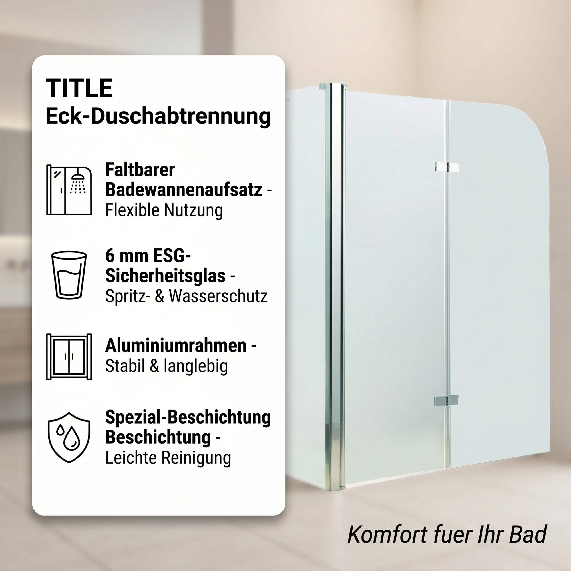 Mucola Badewannenaufsatz Eck Duschabtrennung Badewannenaufsatz Badewannenfaltwand Duschkabine, Aluminium, Glas, (Stück, 1 tlg)