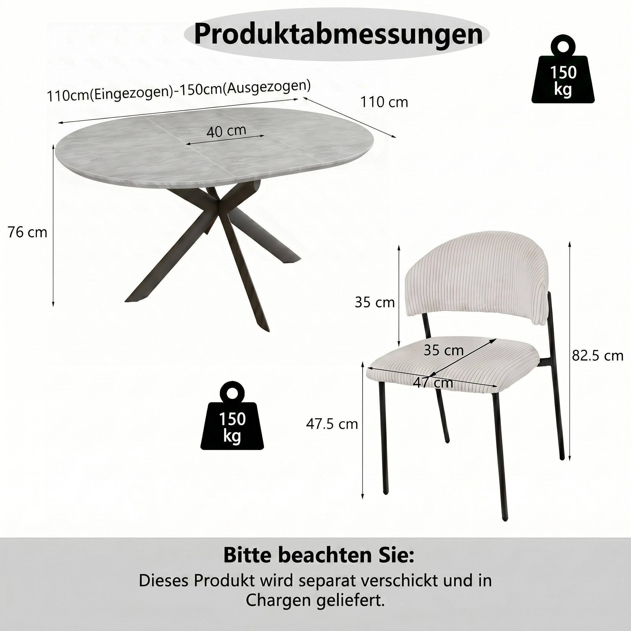 Jiexi Essgruppe Essgruppe ausziehbar rund bis oval MDF Tisch mit Cordstühlen
