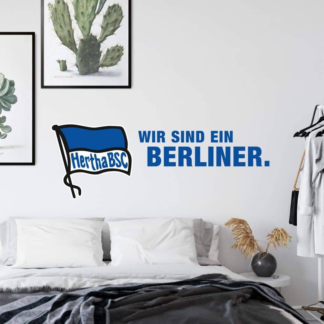 Hertha BSC Wandtattoo Fußball Wandtattoo Hertha BSC Wir sind ein Berliner Flagge Blau Weiß Slogan, Wandbild selbstklebend, entfernbar