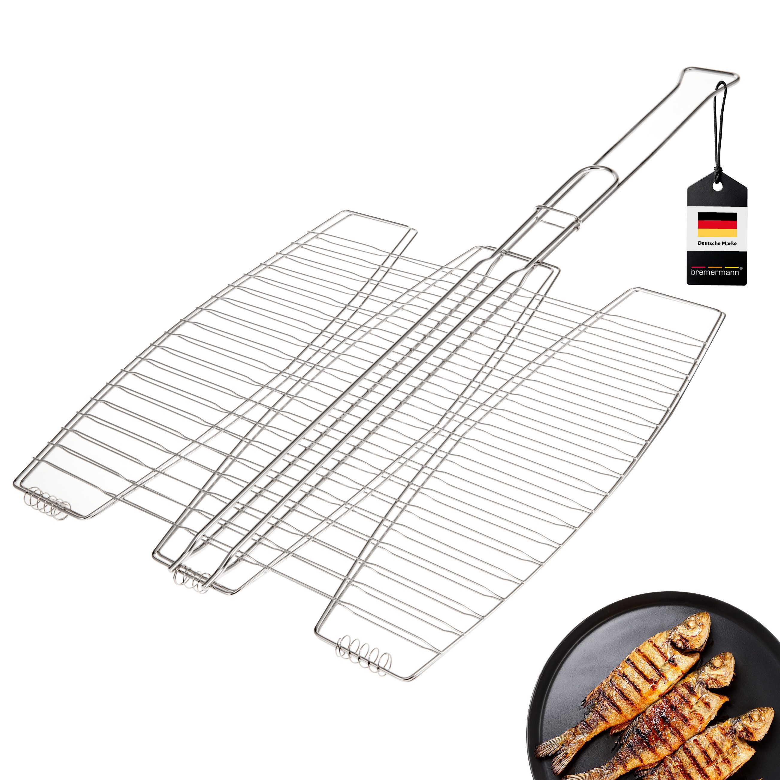 Grillguthalter Fischgriller 3fach // Edelstahl // ca. 65 x 39,5 cm // Fischbräter