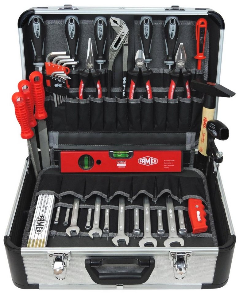 FAMEX Werkzeugset 429-88 Profi Alu Werkzeugkoffer mit Werkzeug Set