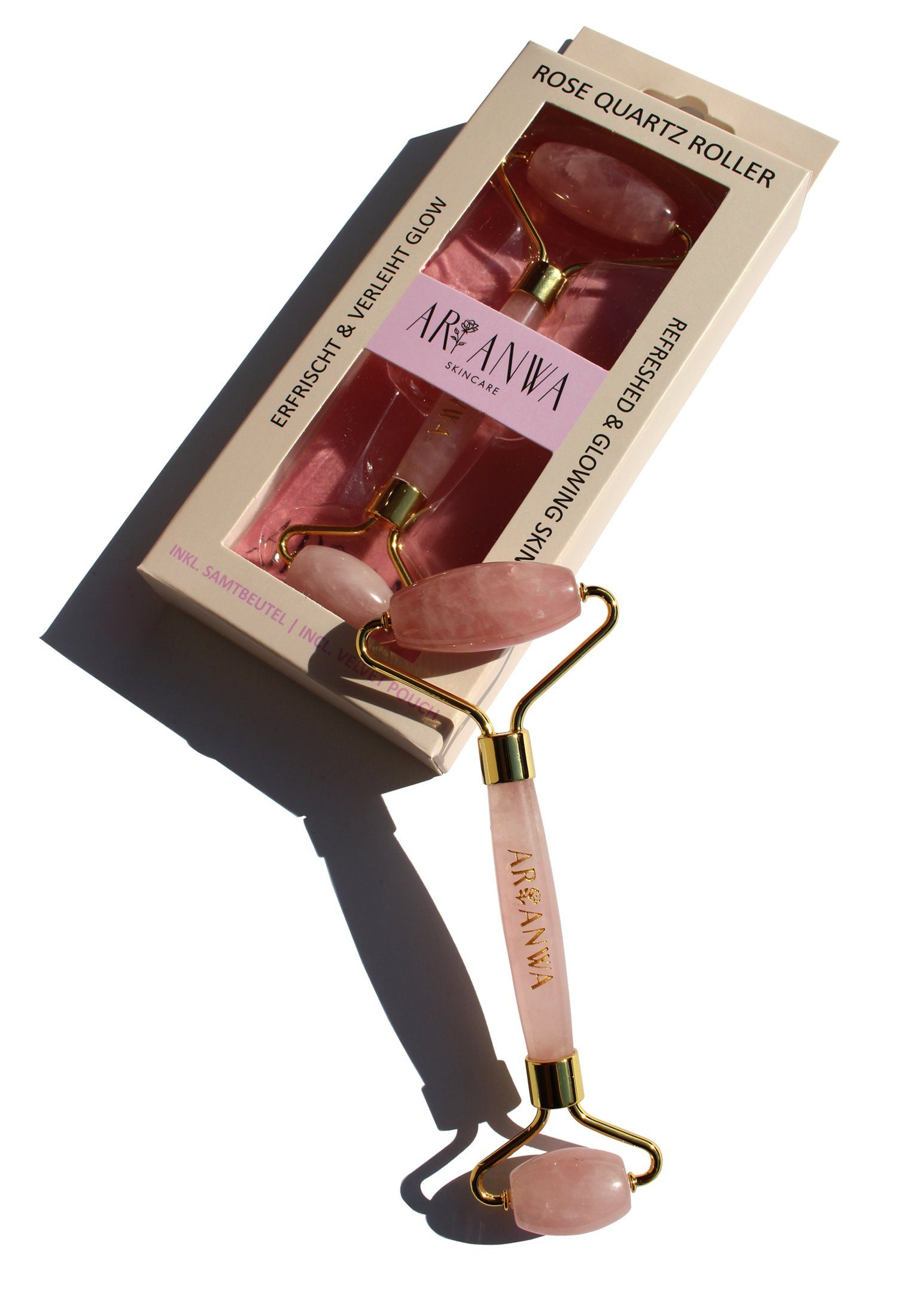 ARI ANWA Skincare Massageroller Rosenquarz Roller, Beauty Gesichtsroller
