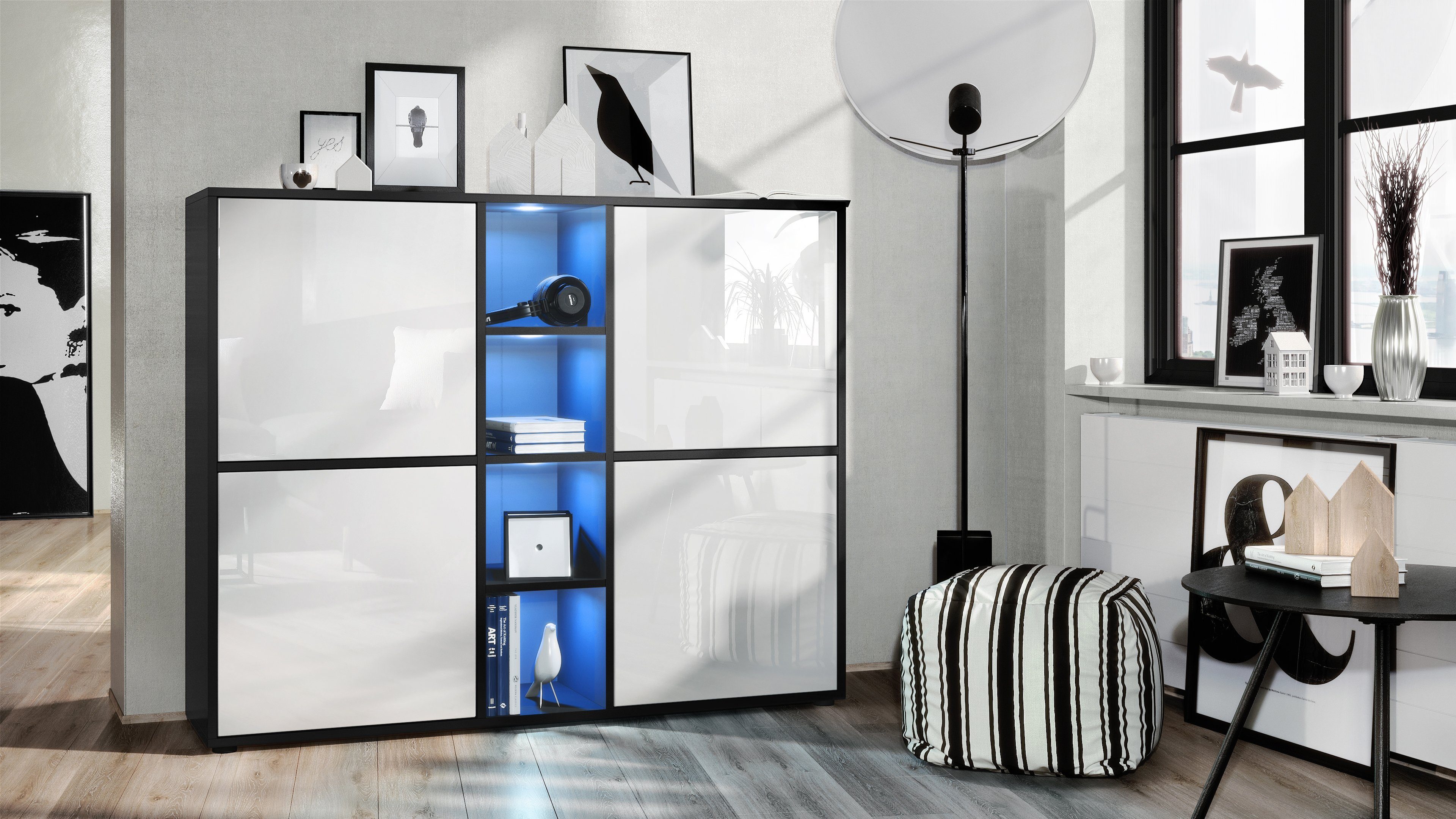 Vladon Highboard Cuba V3 (Highboard, mit 12 Fächern, inkl. RGB LED Beleucht günstig online kaufen