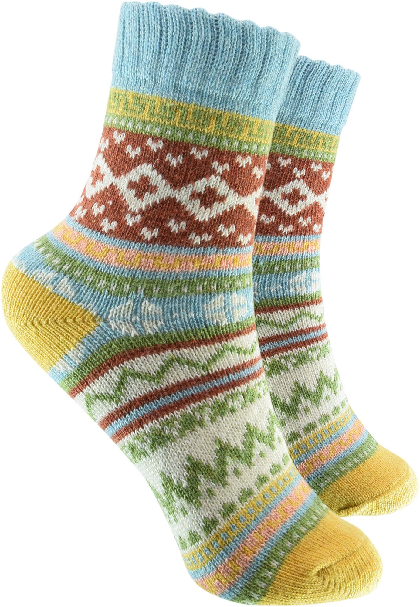 cosey Norwegersocken Bunte Socken in Norweger Design (33 – 40) (2-Paar) Hellblau