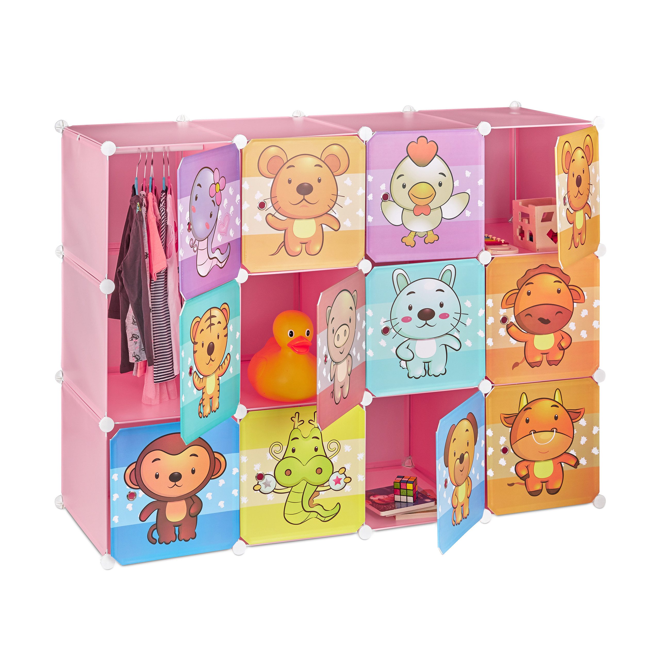 relaxdays Kinderkleiderschrank Steckregal Kinderzimmer mit Motiv Pink
