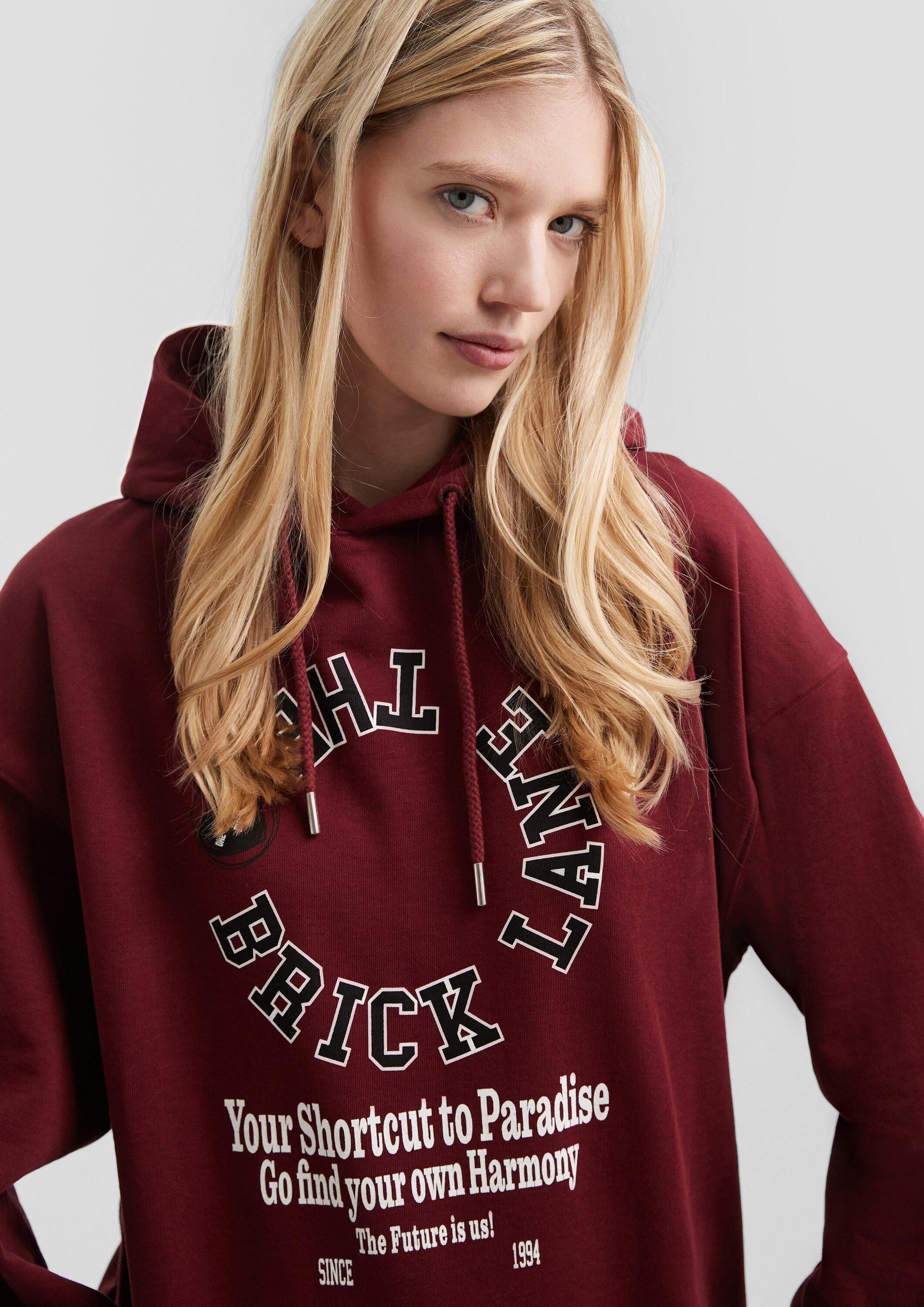 QS Sweatshirt Sweatshirt Oversize Hoodie mit Fronprint