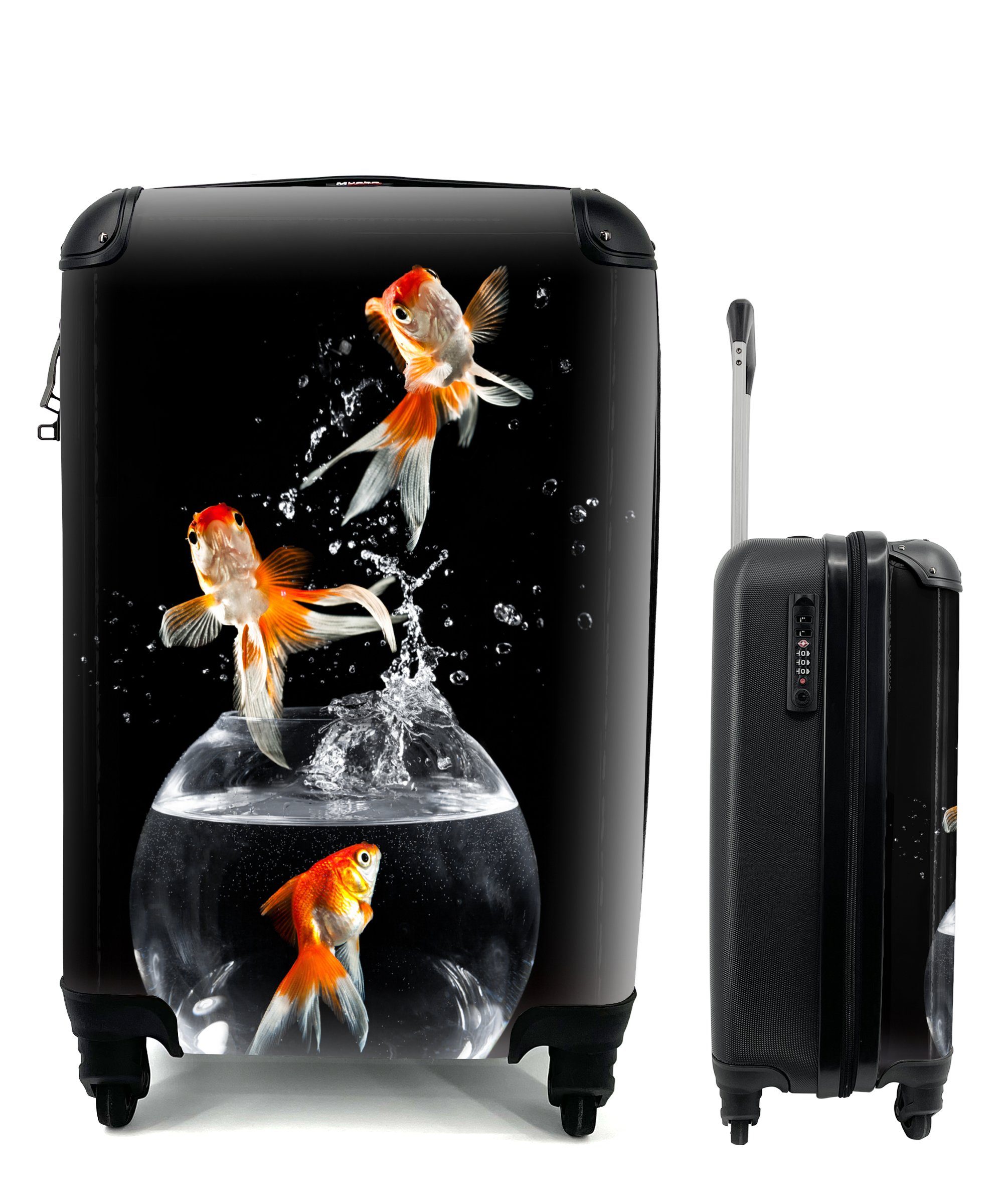 MuchoWow Handgepäckkoffer Goldfische springen aus dem Wasser, 4 Rollen, Reisetasche mit rollen, Handgepäck für Ferien, Trolley, Reisekoffer