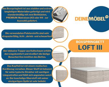 Deine Möbel 24 Boxspringbett LOFT III Boxspring Komplettbett Polsterbett Bonellfederkernmatratzen (ganz in Cord Cord-Samt, Boxbett Cord Cord-Samt 120x200 140x200 160x200 180x200 200x200), inkl. Bettkasten Topper Matratzen H3 H4 zur Ausawhl