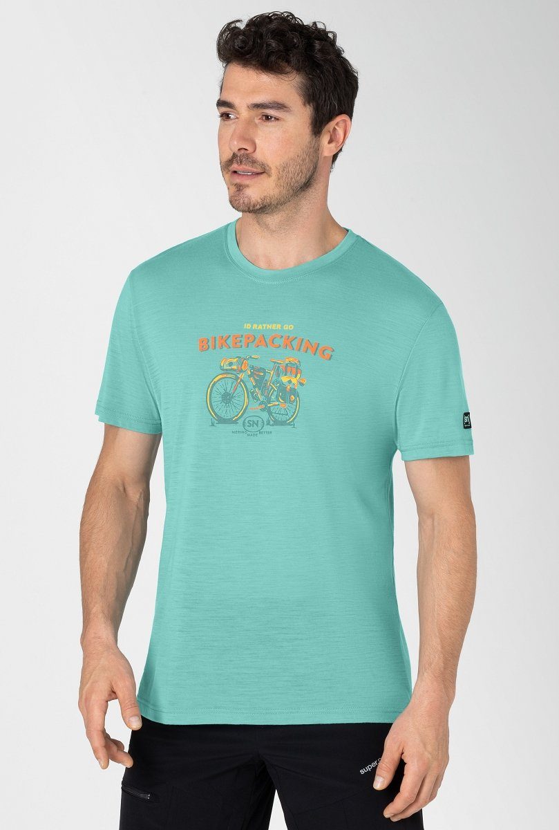 SUPER.NATURAL Print-Shirt für Herren aus Merino M BIKEPACKING TEE mit coolem Fahrrad Motiv