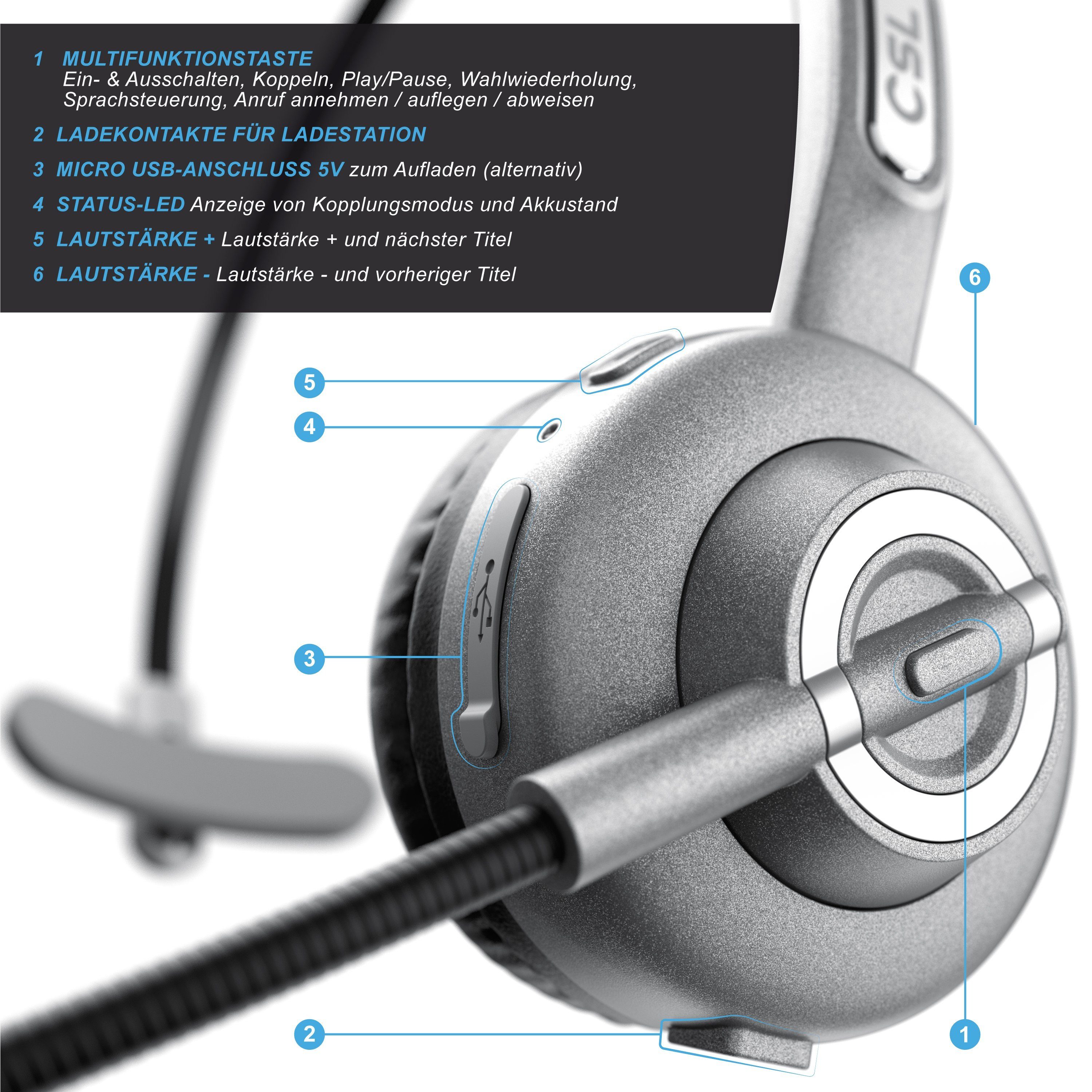 CSL Wireless-Headset (Bluetooth, Mono Headset mit Ladestation Kopfhörer mit  flexiblem Mikrofon) online kaufen | OTTO