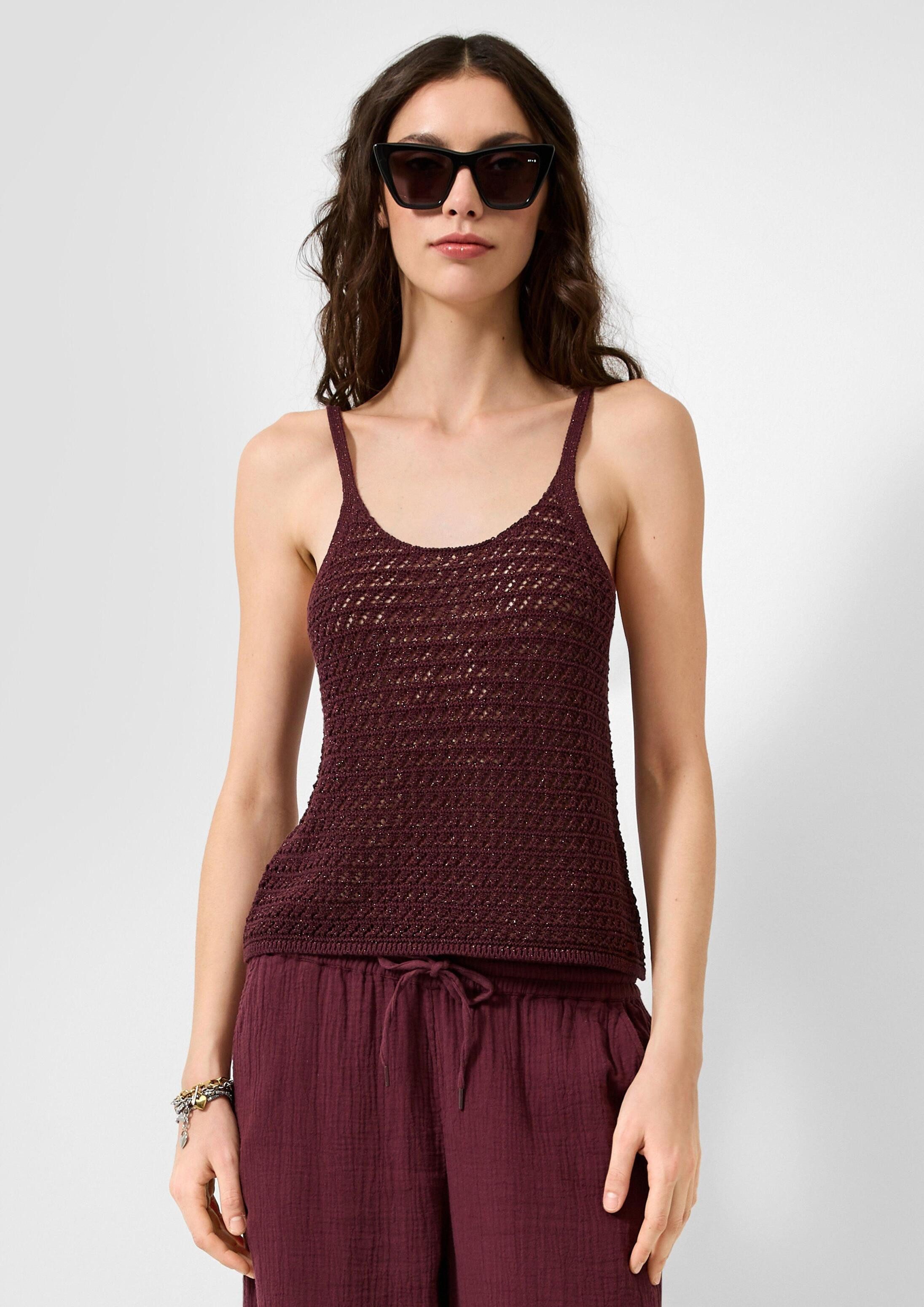 QS Rundhalspullover Strickpullunder Ajourstrick-Top mit Glitzereffekt