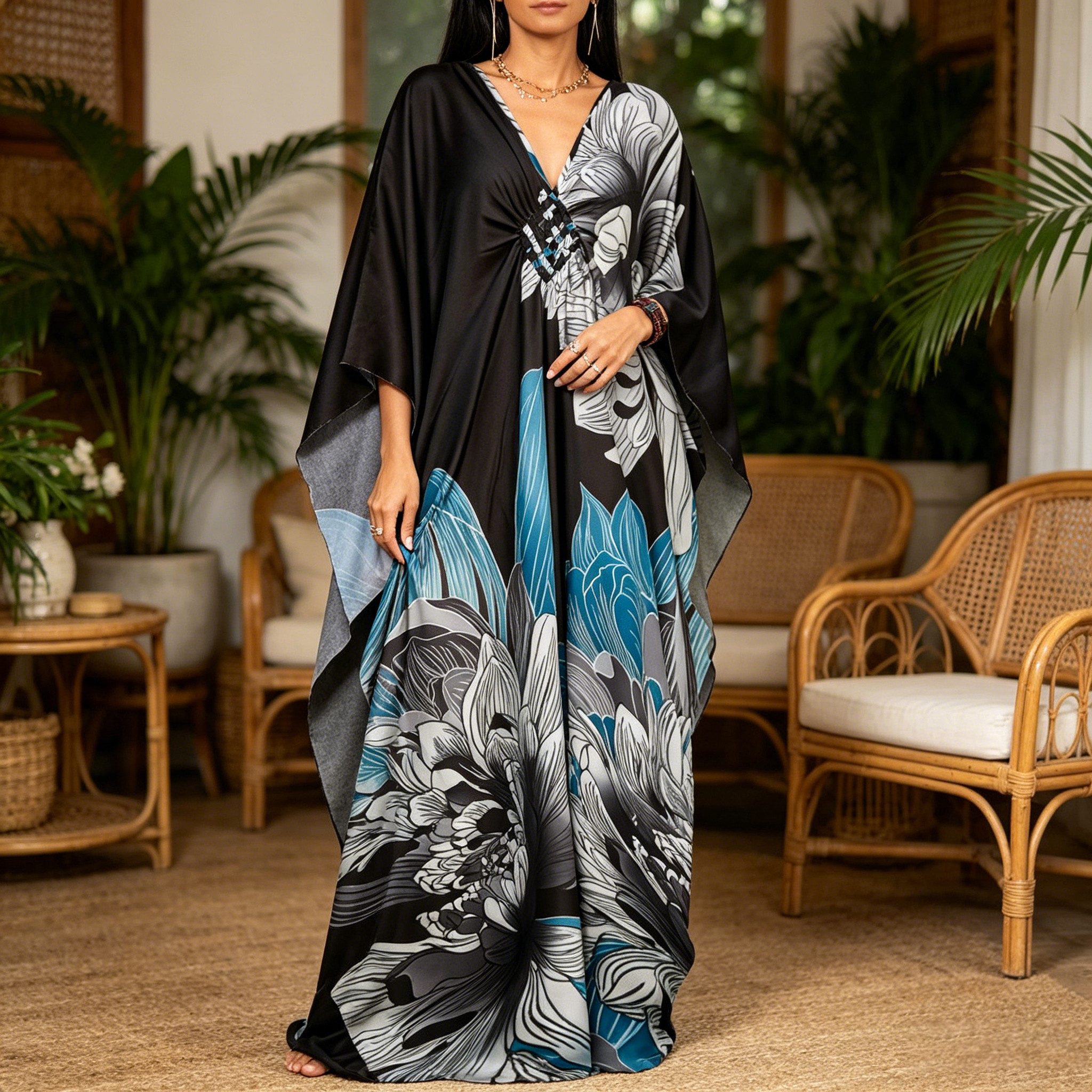 MOPUEA Strandkleid Maxikleid Strand-Tunika Bikini-Überwurf Beachwear Boho-Strandkleid (Set, 1-tlg., Ideales Geschenk für besondere Frauen) Raffiniertes Design mit schmeichelnden Details