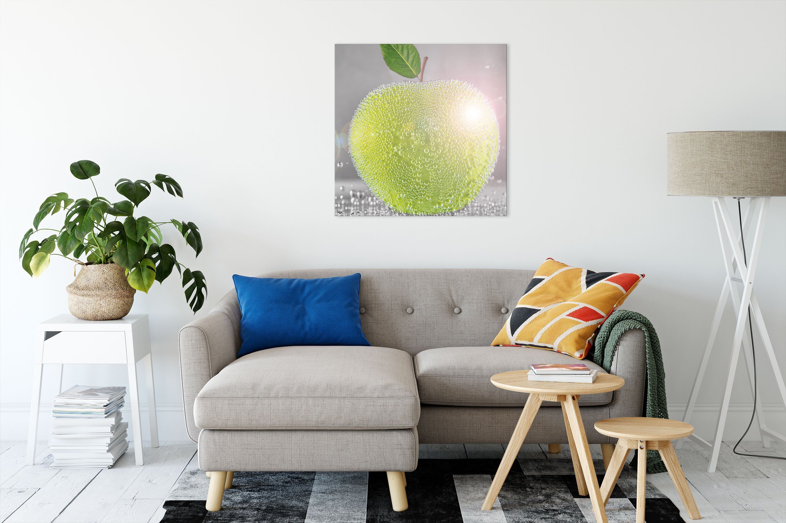 Apfel Leinwandbild Apfel mit St), mit inkl. Leinwandbild fertig Zackenaufhänger Wasserperlen, Wasserperlen (1 Pixxprint bespannt,
