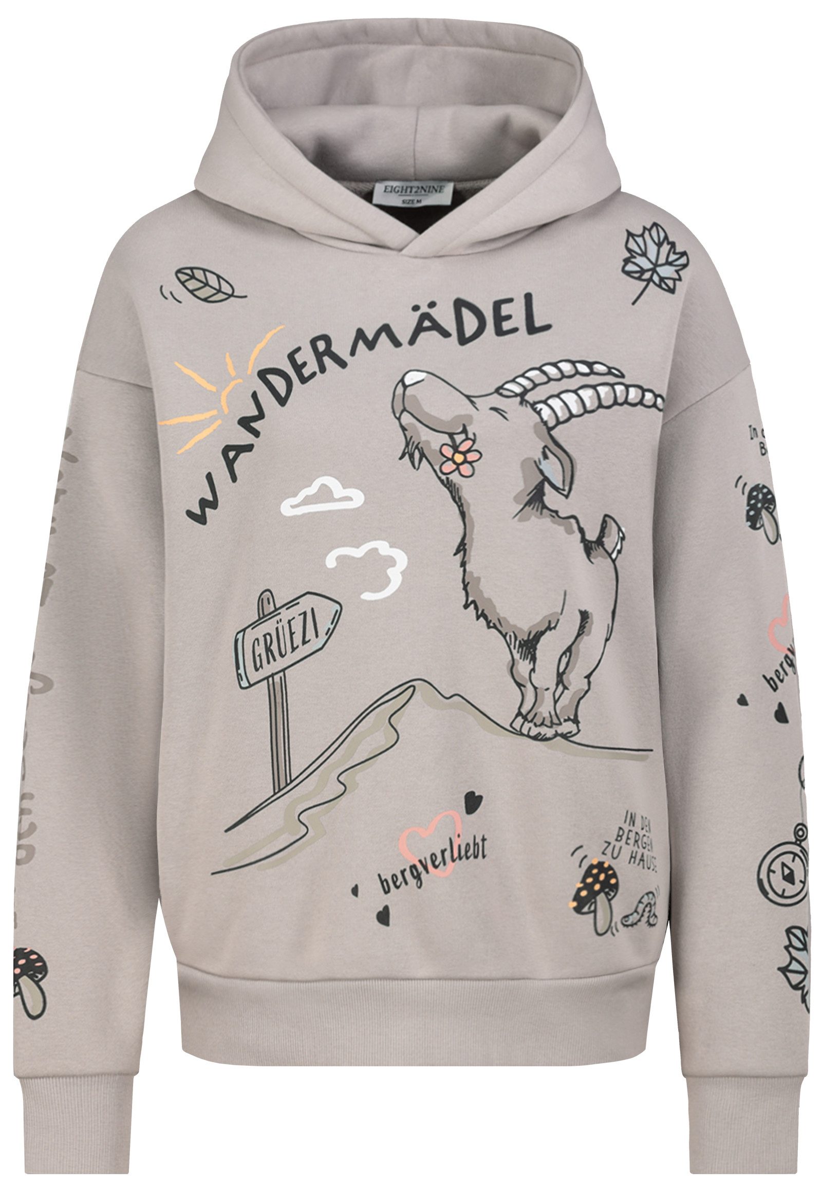 Eight2Nine Kapuzenpullover Damen Hoodie Oversize Motivdrucke, Oversize-Schnitt, Seitentaschen