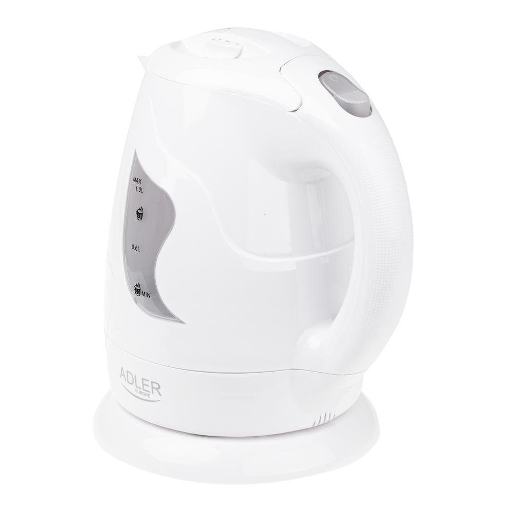 Adler Wasserkocher AD 08w, 1 l, 850,00 W, kabellos, mit Abschaltautomatik, für Reisen, Weiß