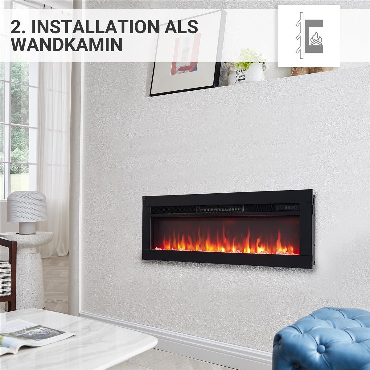 Balderia Elektrokamin Agnes 36, 3in1 Elektrokamin für Stand-, Wand- oder Einbau-Montage