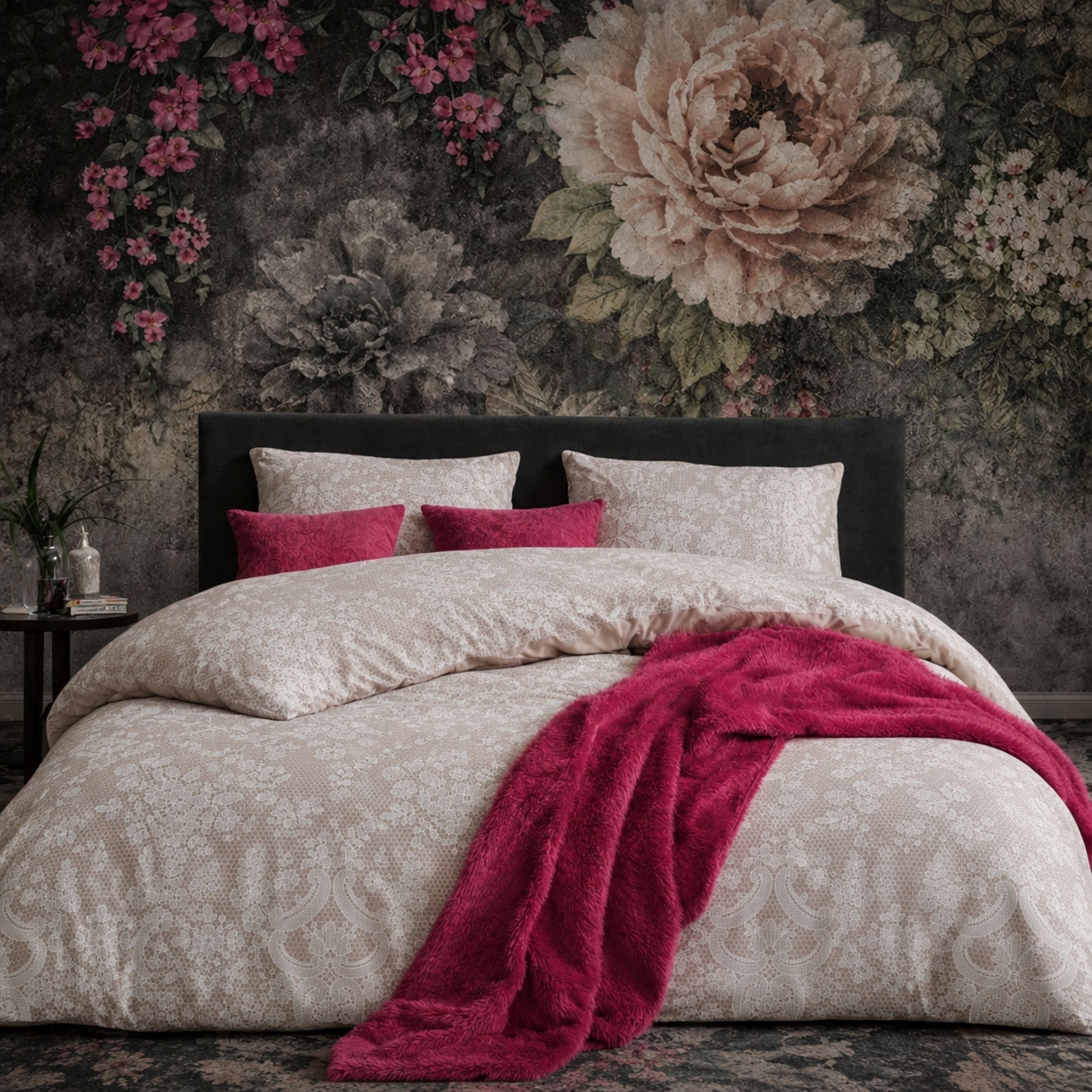ZIRVEHOME Bettwäsche Beige Creme Bettbezug mit Elegantem Spitzen & Ornament Muster Ornella, Renforce, 3 teilig, 200x220 Baumwolle Bettbezug mit Elegantem Spitzen & Ornament Muster
