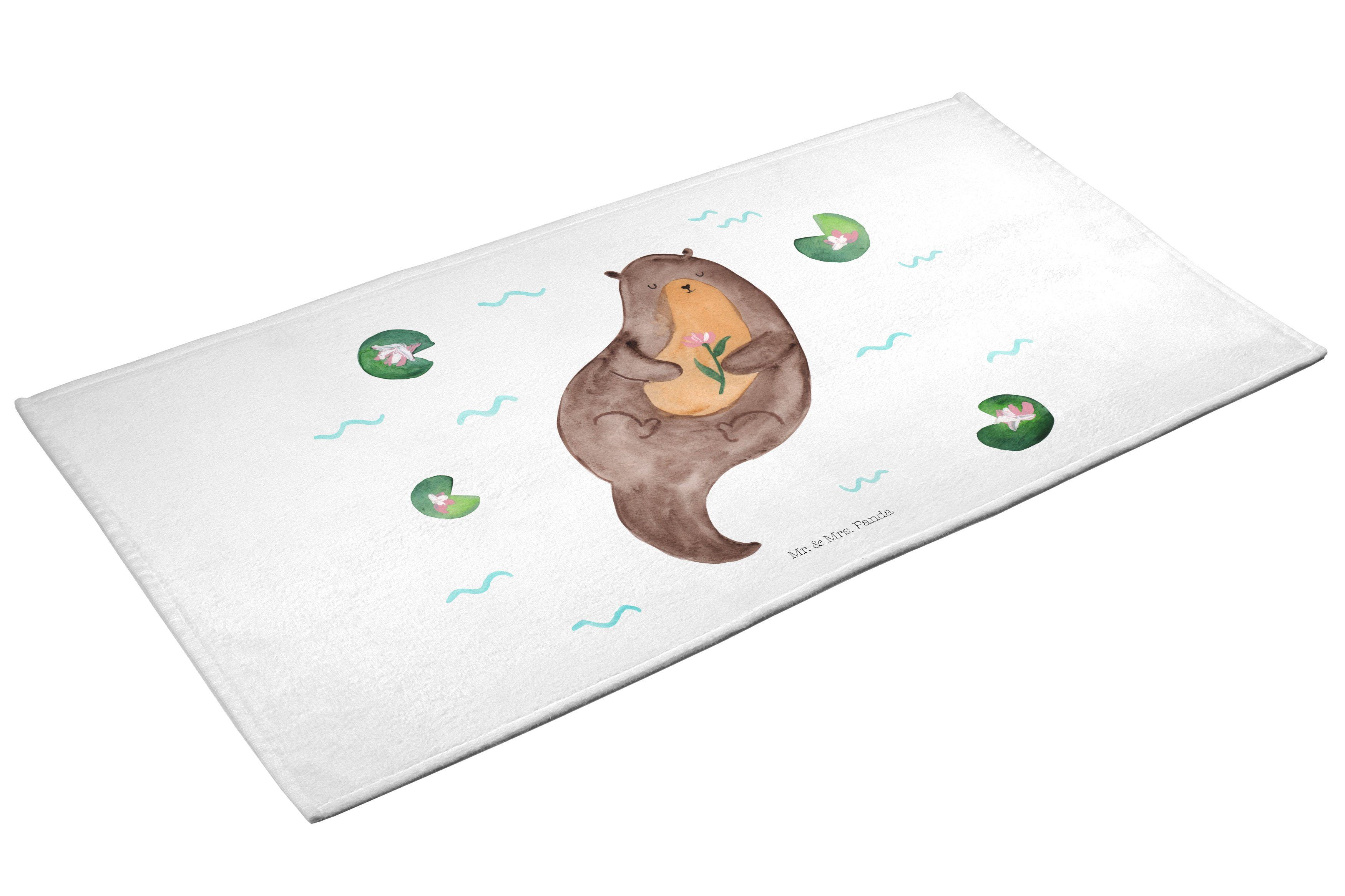 Mrs. Otter Seerose - Mr. mit & Seeotter Otter, Panda Geschenk, Handtuch Weiß (1-St) Otter Handtu, See -