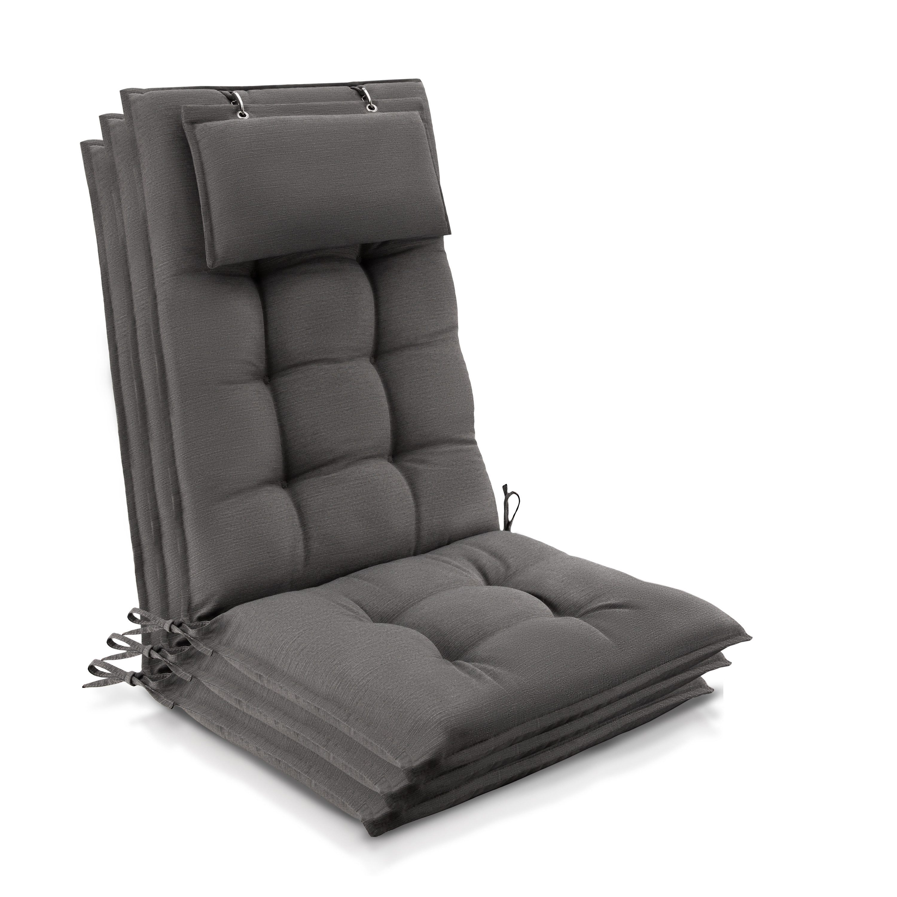 Beautissu Hochlehnerauflage 3er Set Sun-HL Hochlehner Auflage 120x50x8cm Taupe, 8cm dick, rutschfest & robust – Befestigungsbänder, UV-Lichtechtheit 5