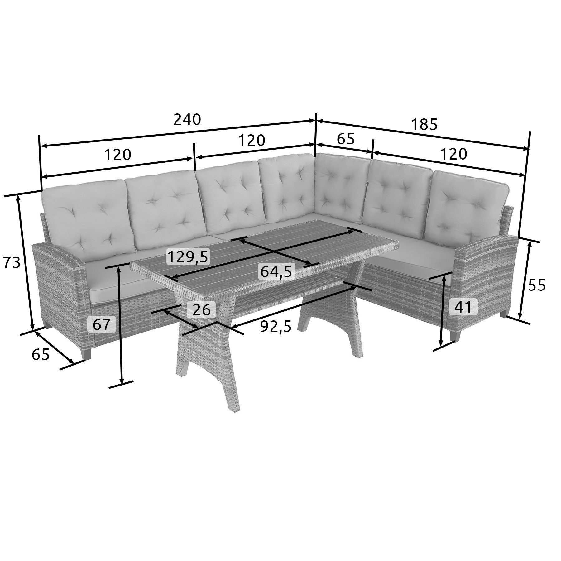 tectake Loungeset gemütliche rattan-gartenmöbel mit weichen polstern, (polyrattan lounge Catania, 3-tlg., in Natur), wetterfestes UV-beständiges Polyrattan