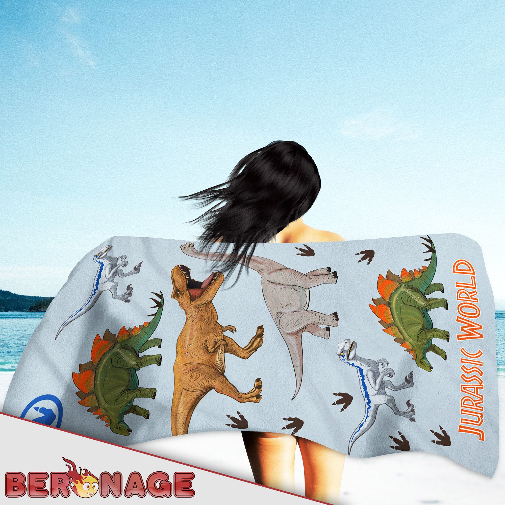BERONAGE Strandtücher Jurassic World Badetuch Dinosaurier Park 60x120 cm, 100% Baumwolle (1-St), Frottee in Velours-Qualität – Bild 4 von 5