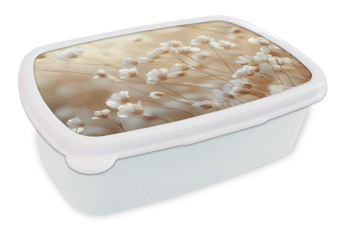 MuchoWow Lunchbox Wild - Blumen - Weiß, Kunststoff, (2-tlg), Brotdose Schule oder Arbeit, Brotbox für Kinder und Erwachsene