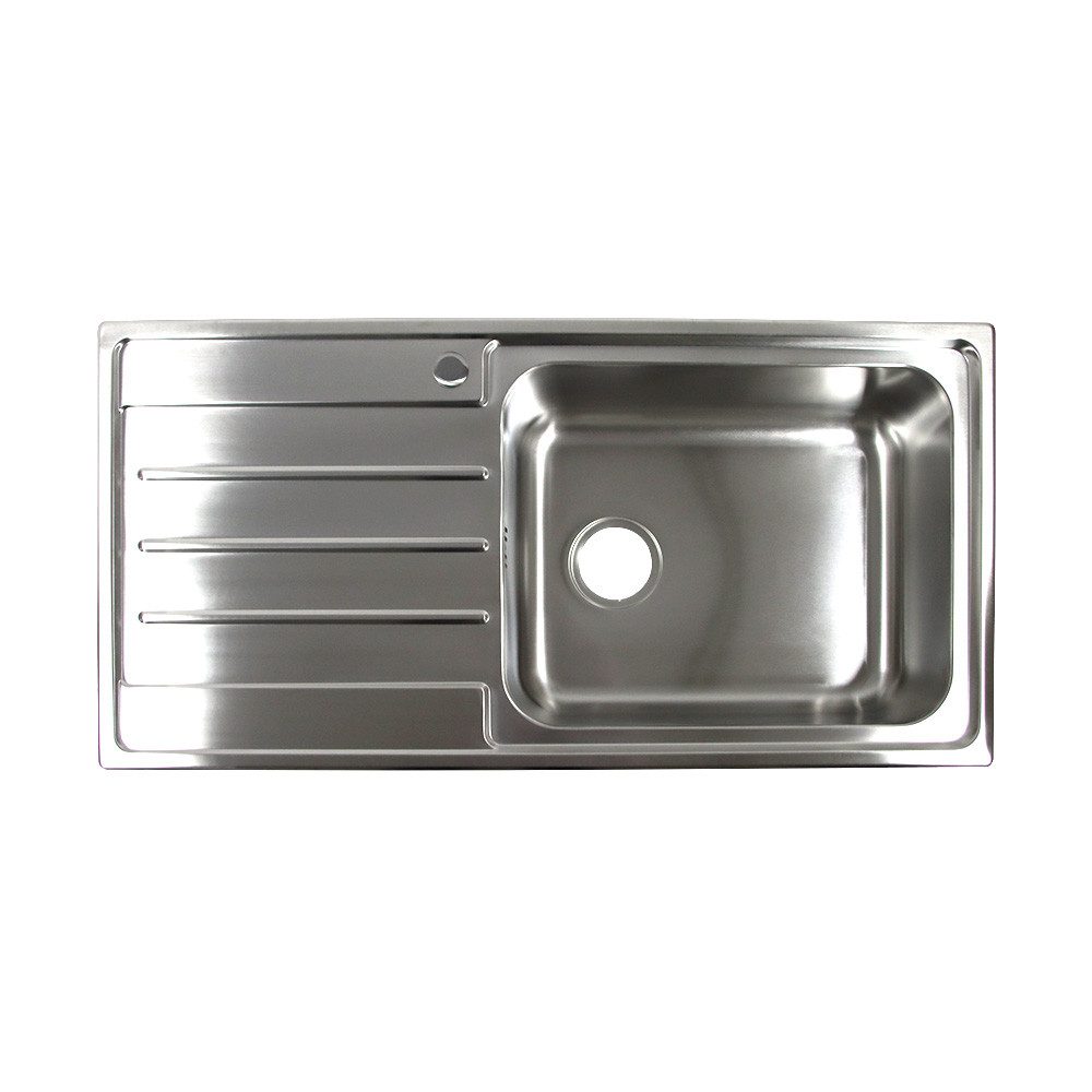 Stabilo Sanitär Einbauspüle Einbauspülbecken Chrom eckig aus Edelstahl mit großem Ablaufloch, 100/50 cm, (Komplett-Set, mit komplettem Siphon & Befestigungsmaterial), mit Siphon