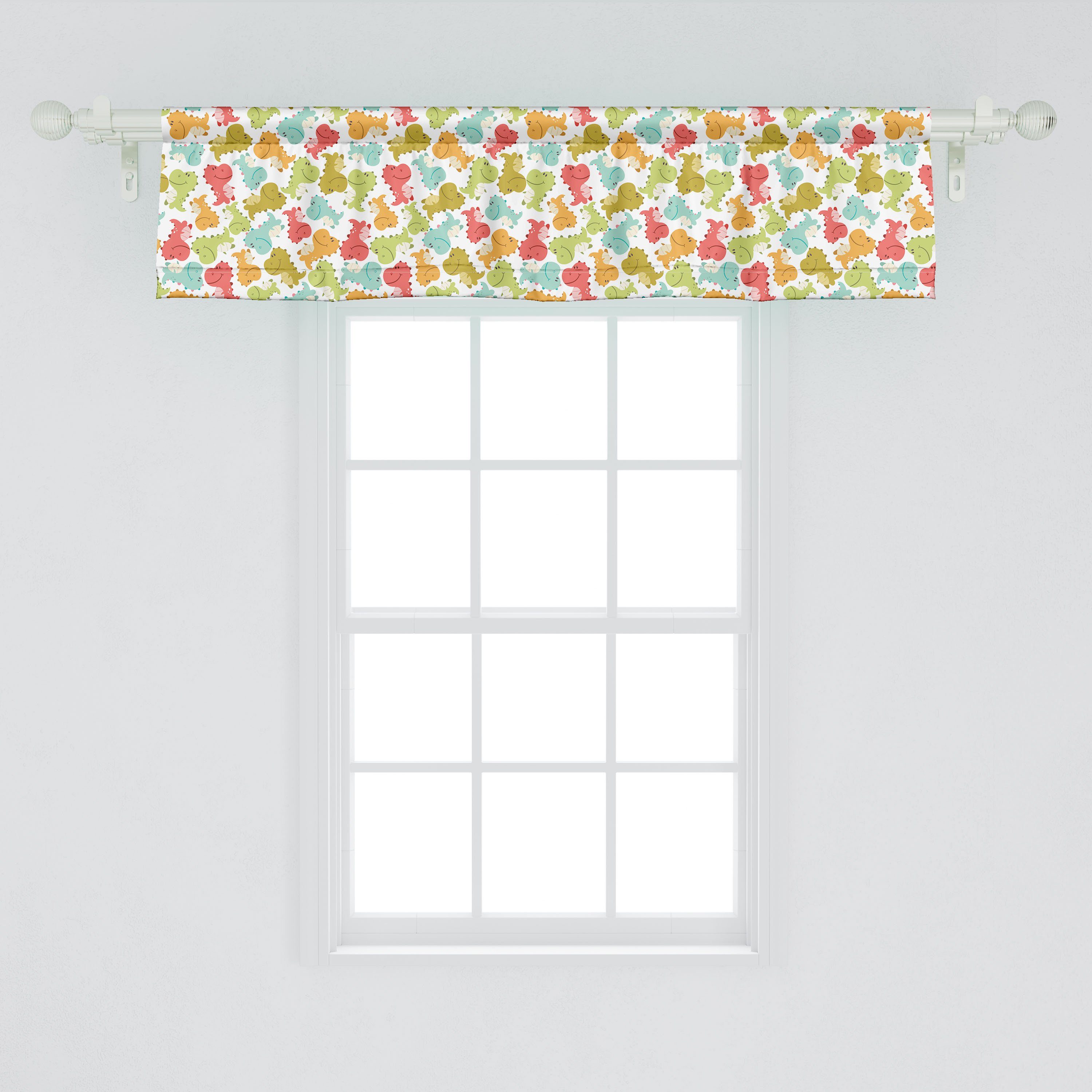 Scheibengardine Vorhang Volant für Theme Dino Microfaser, Schlafzimmer Stangentasche, Dekor Doodle Küche mit Abakuhaus, Nursery