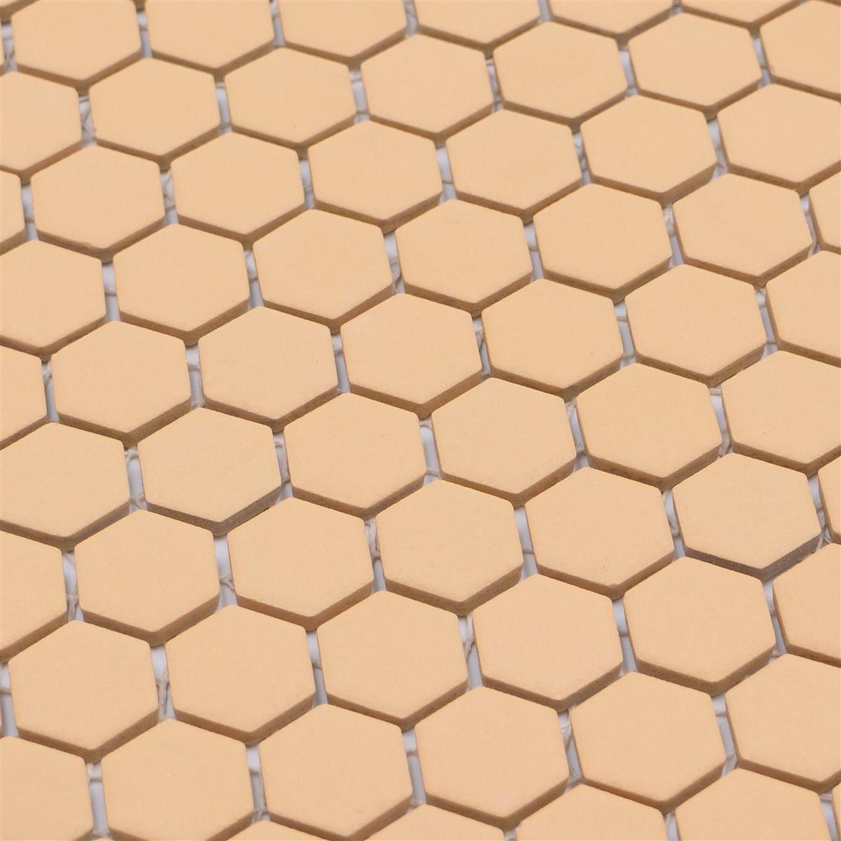 Mosafil Mosaikfliesen Keramikmosaik Bismarck R10B Hexagon Ocker Orange H23, Keramik 30.000x26.000, orange-ocker, Verlegefertig auf ein Netz geklebt - Frostsicher - Wasserfest -