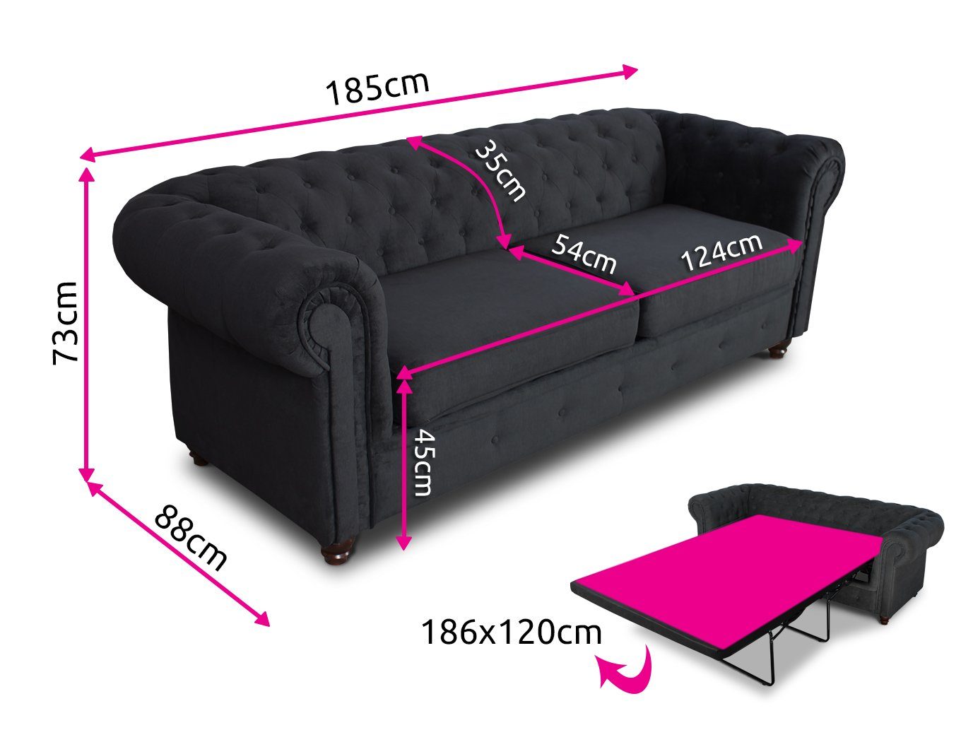 Sofnet Schlafsofa Asti 2 Bis, mit Schlaffunktion, Chesterfield Sofa 2-er, Sofagarnitur, Bettsofa