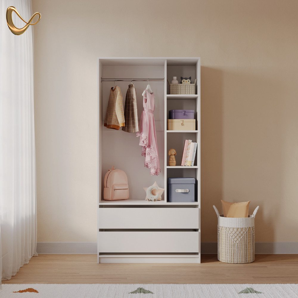 Livinity® Kleiderschrank Trento, Weiß/Weiß, 100 x 200 cm mit 2 Schubladen (1-St)