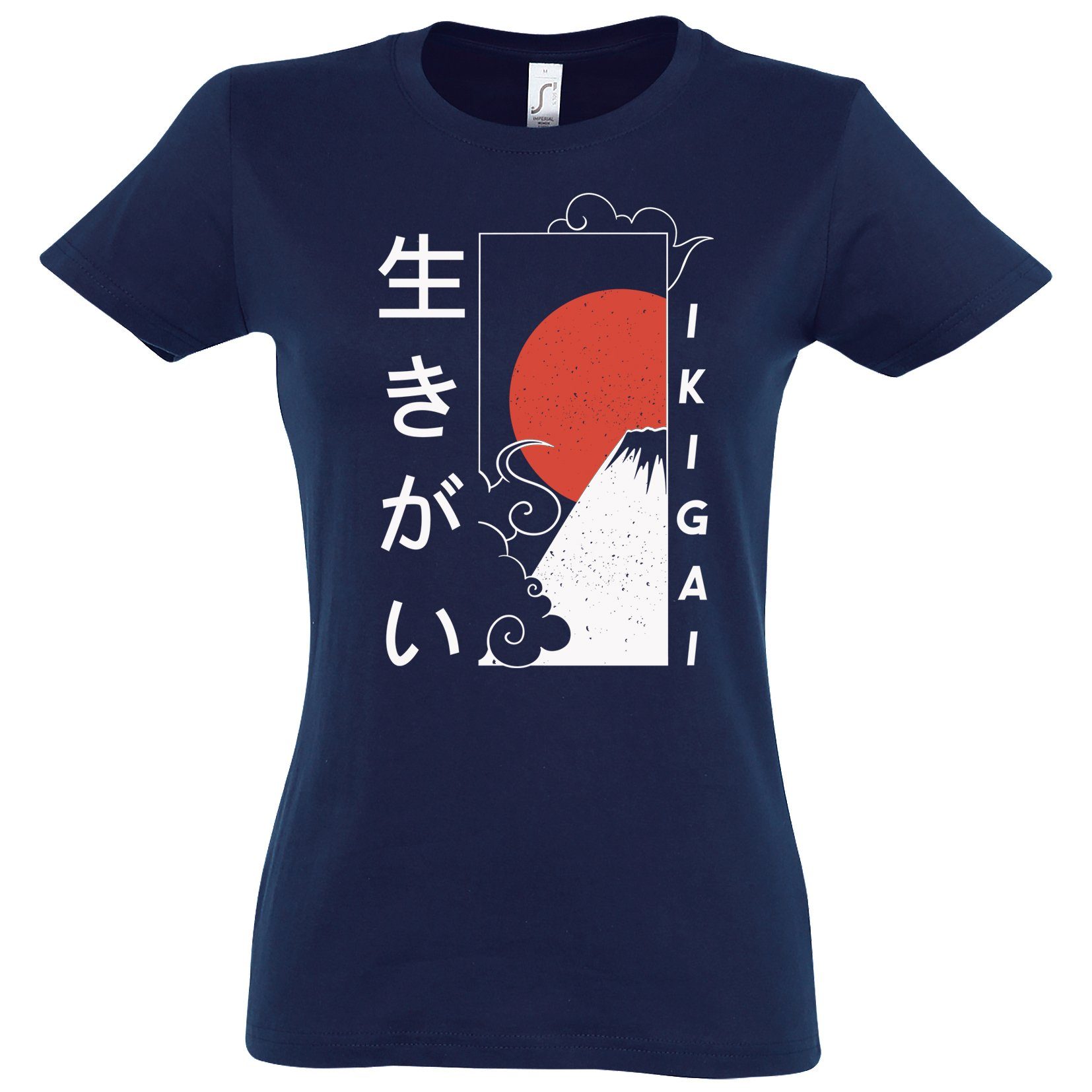 Youth Ikigai trendigem Designz T-Shirt Japan Navyblau Shirt Damen mit Frontprint