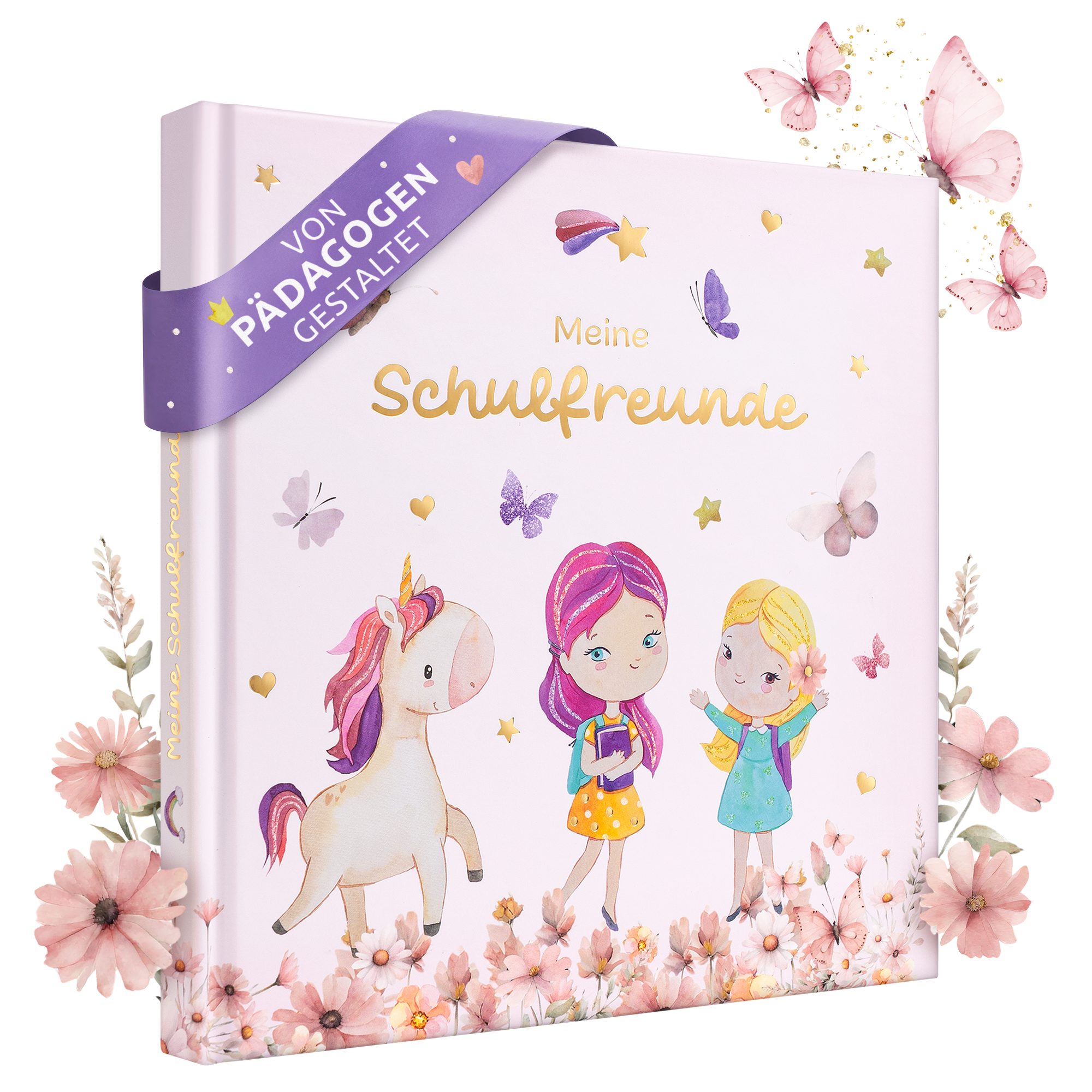 Eulentaler Freundebuch für Mädchen (Schule) I von Pädagogen gestaltet, Prinzessinen, Einhörner & Goldprägung, Geschenk für Schulkinder