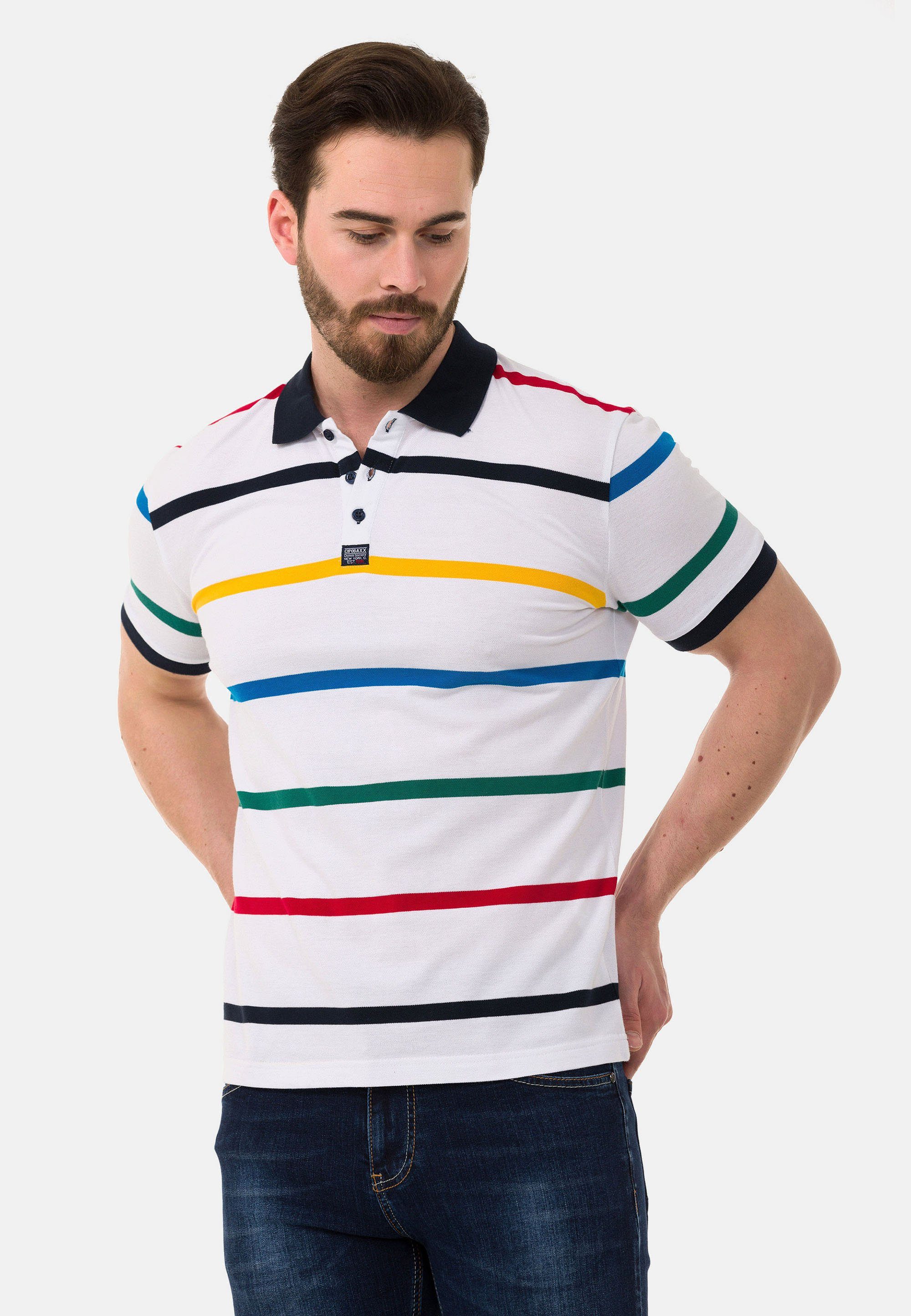 mit Cipo Poloshirt & weiß farbenfrohem Streifen-Design Baxx