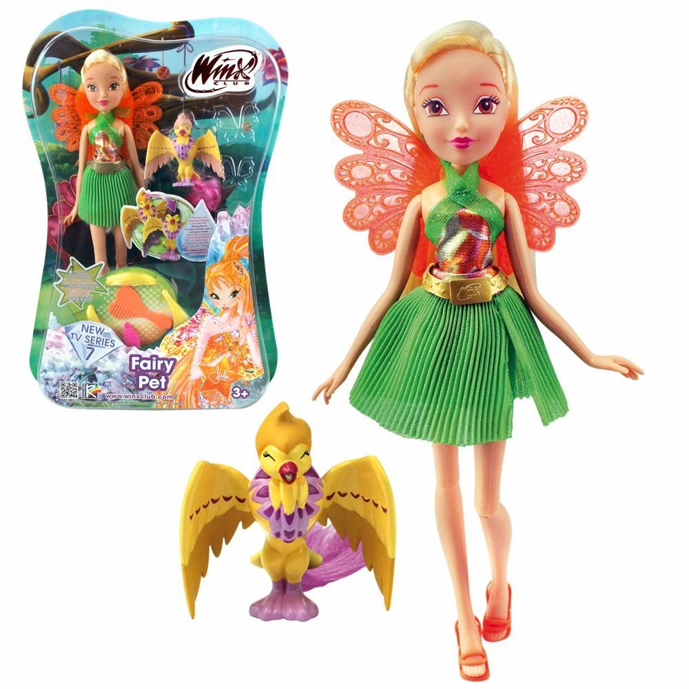 Winx Club Anziehpuppe Stella mit Feentier Shiny Fairy Pet Puppe Winx Club Fee 28 cm