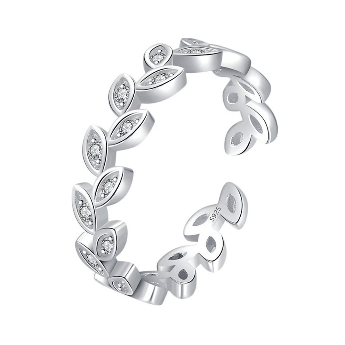 KARMA Fingerring offener Damenring Blätter Silber 925 Sterlingsilber Zirkone (modern, Damen Geschenk Frauen), verstellbarer Ring Damenschmuck