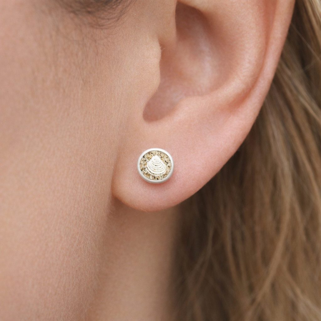 DUR Paar Ohrstecker O5408 Muschel 925 Silber Strandsand rund 8 mm Damen