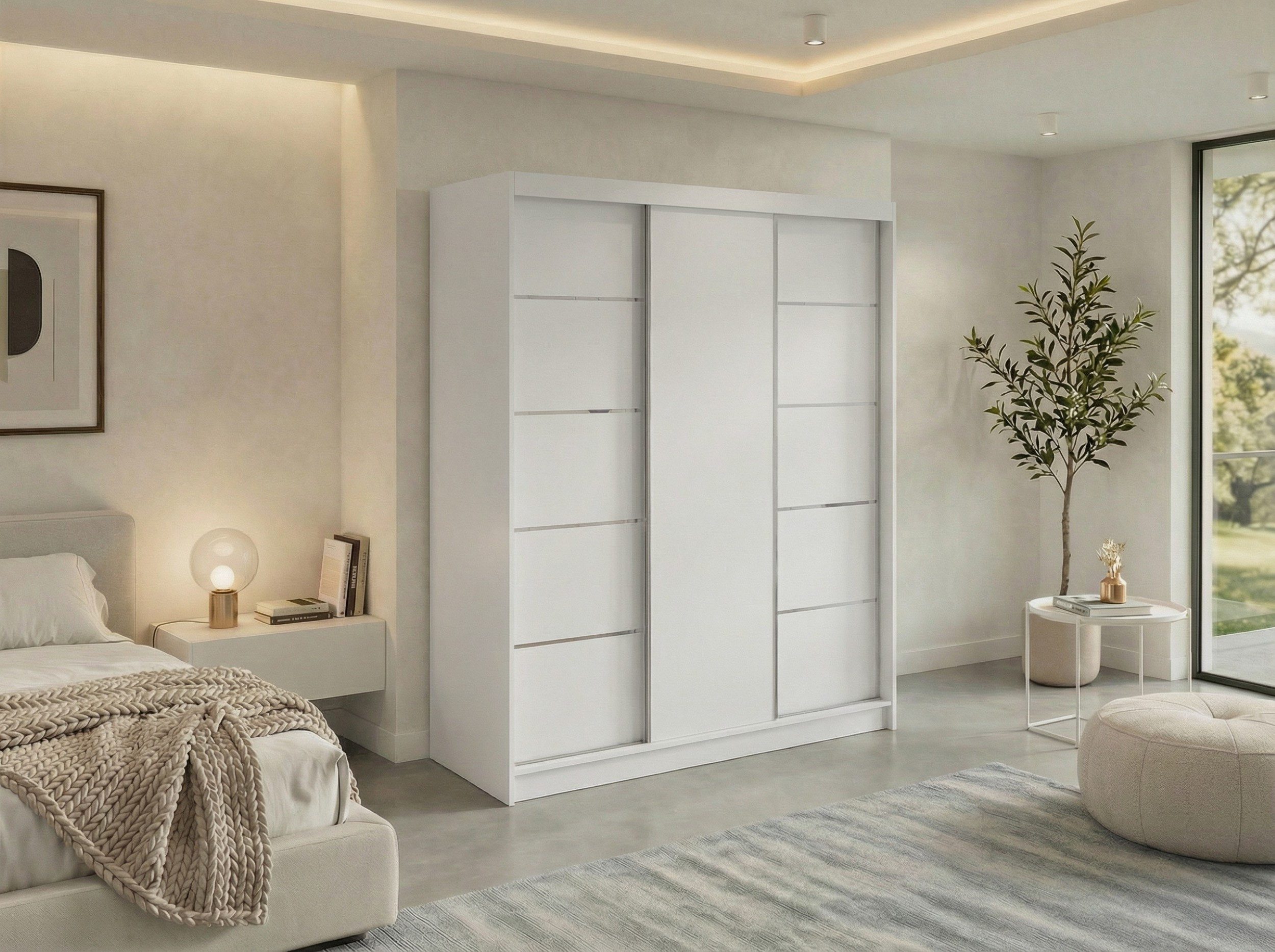 MKS MÖBEL Schiebetürenschrank MACEDONIA 180 (Modern Kleiderschrank, Schiebetürenschrank mit Schubladen) Kleiderschrank 180 cm mit Schubladen, zwei Kleiderbügel, Schrank mit Schiebetüren