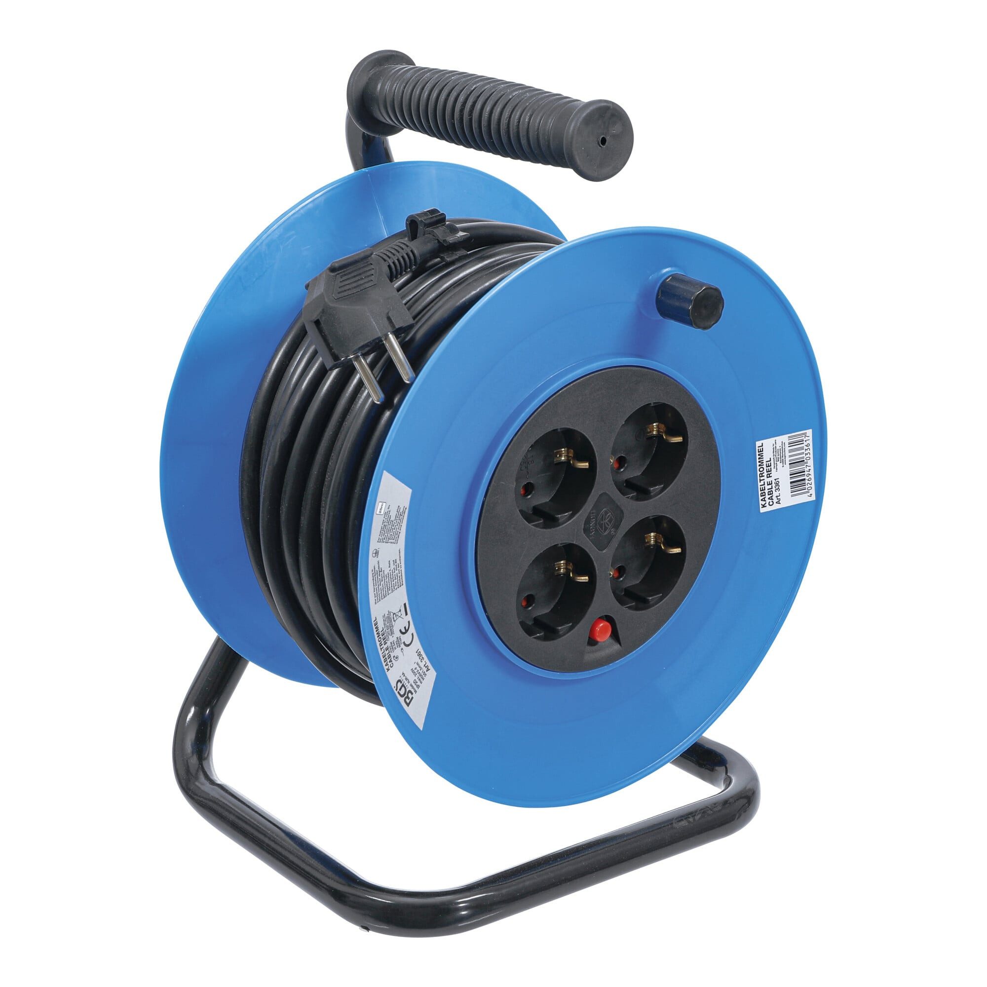 BGS technic BGS Kabeltrommel 3361, 25 m, 3x1,5 mm², 4 Steckdosen, IP 20, 3000 W Kabeltrommel
