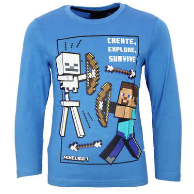 Minecraft Langarmshirt Minecraft Steve Skelett Kinder Jungen Langarm Shirt Gr. 116 bis 152, 100% Baumwolle
