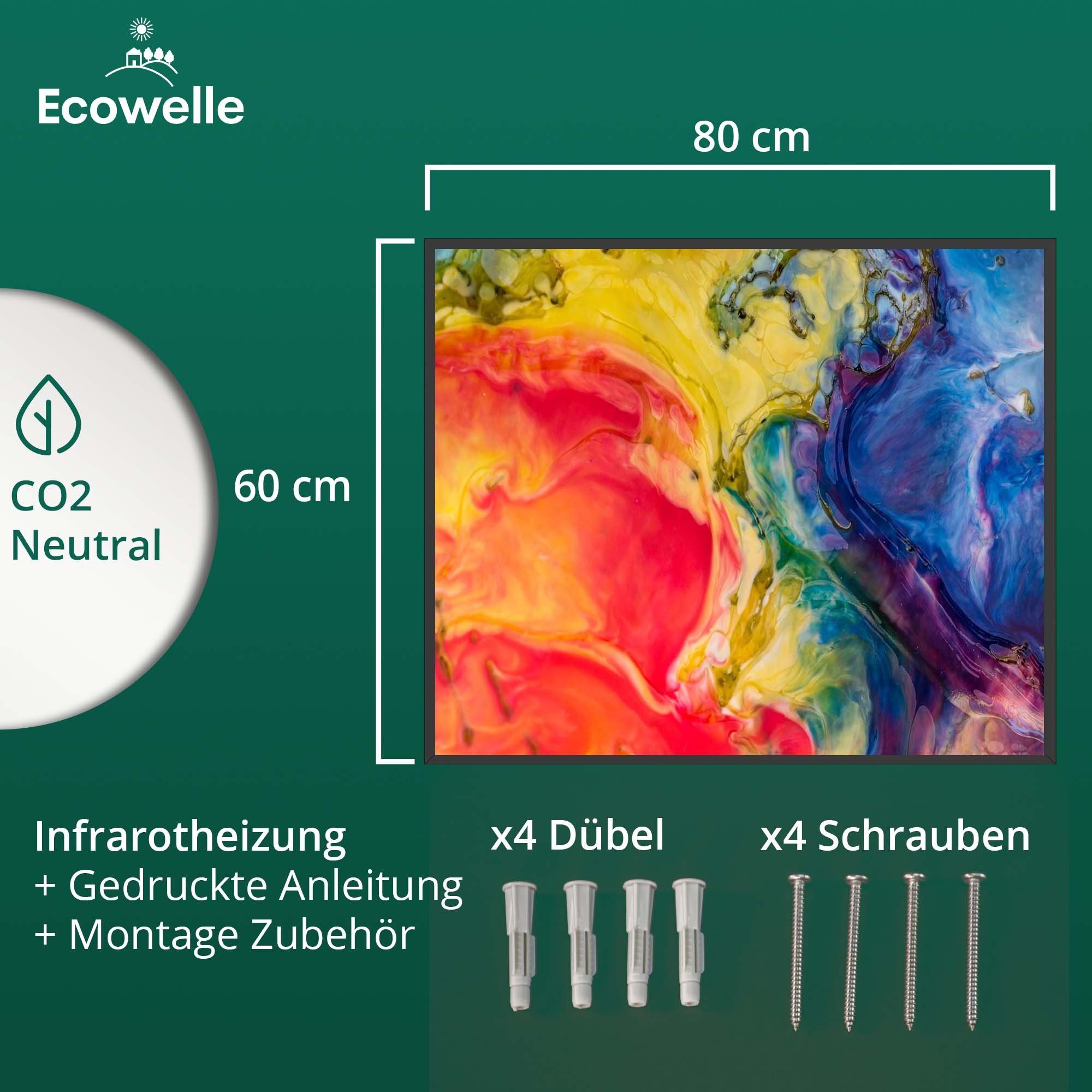 Ecowelle Infrarotheizung Elektroheizung + Wifi in Watt App Germany Made SCHWARZ Thermostat, 350-1200